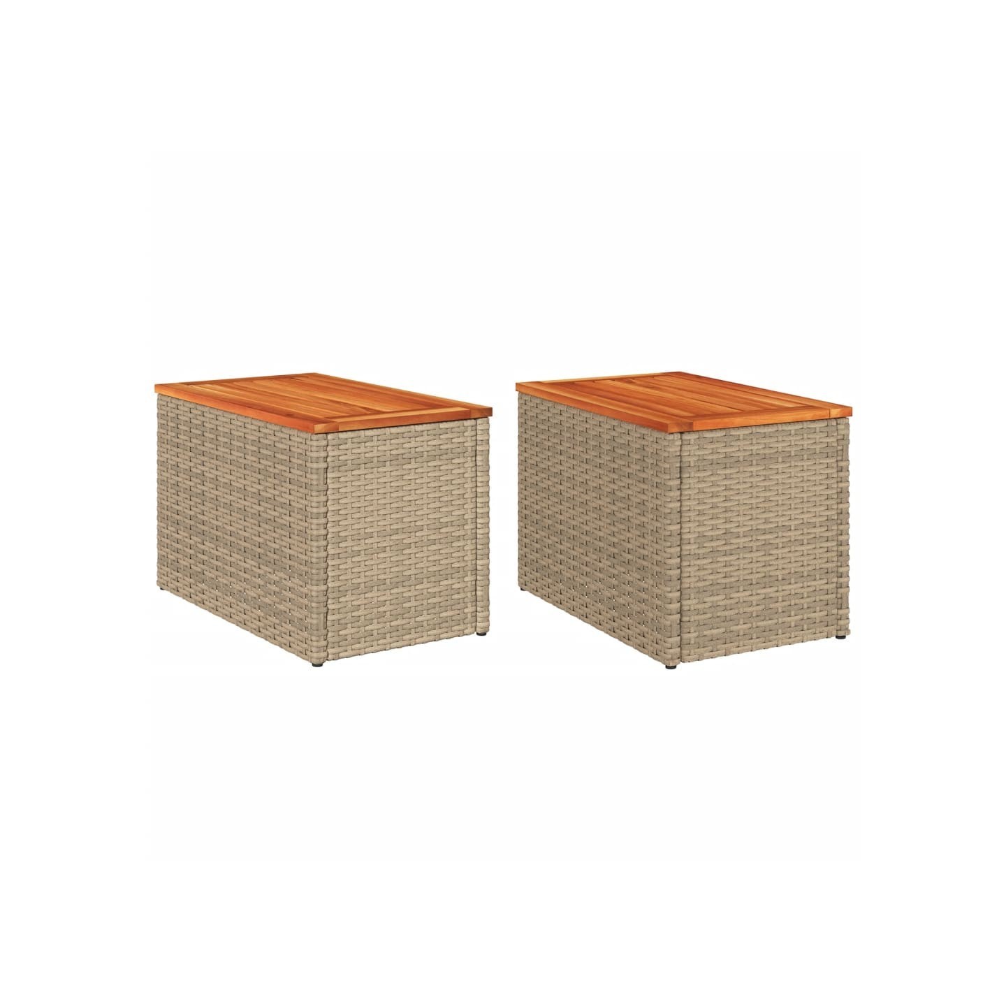 Tables d'appoint de jardin 2 pcs beige rotin bois massif