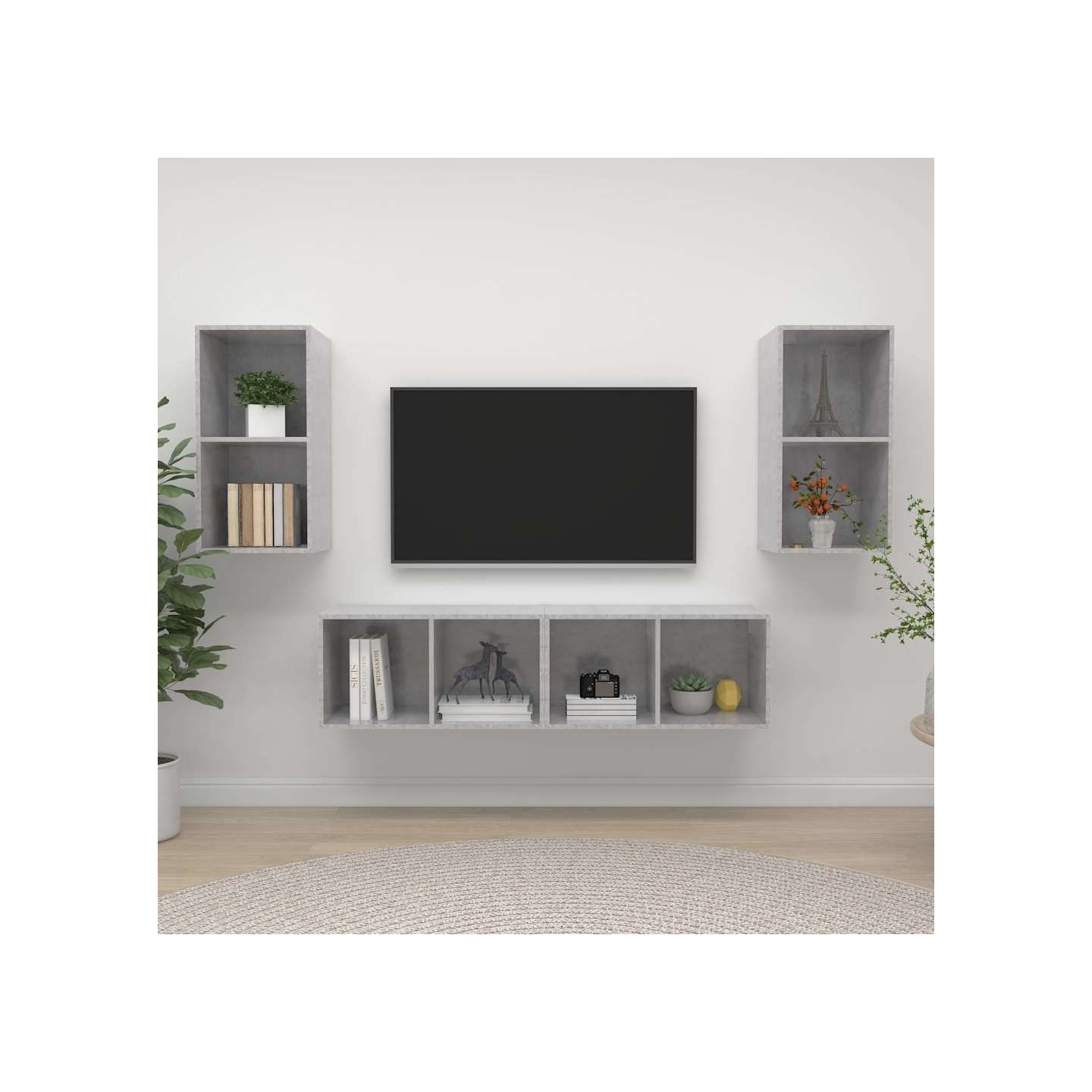 Meubles TV muraux 4 pcs Gris béton Bois d'ingénierie