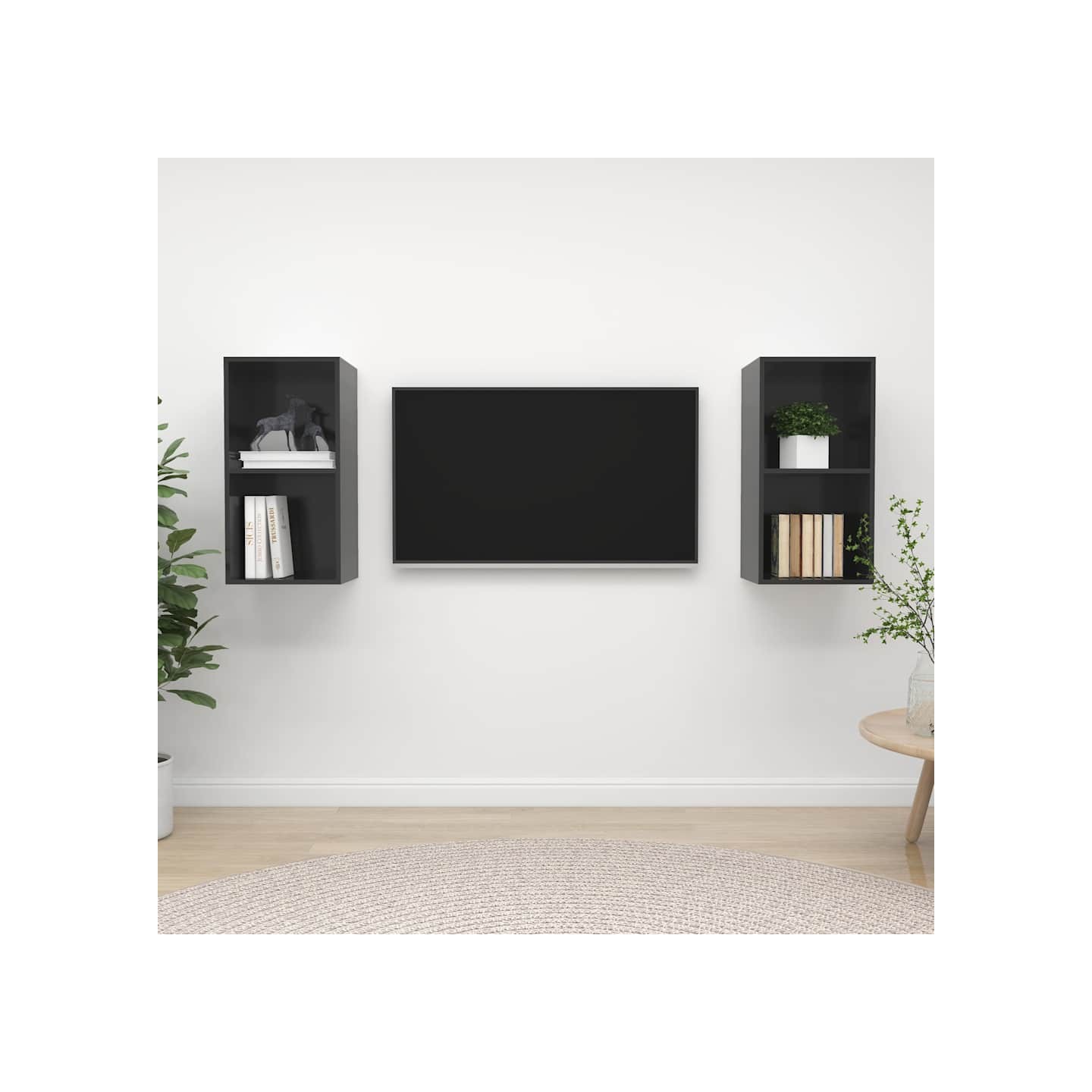 Meubles TV muraux 2 pcs Gris brillant Bois d'ingénierie