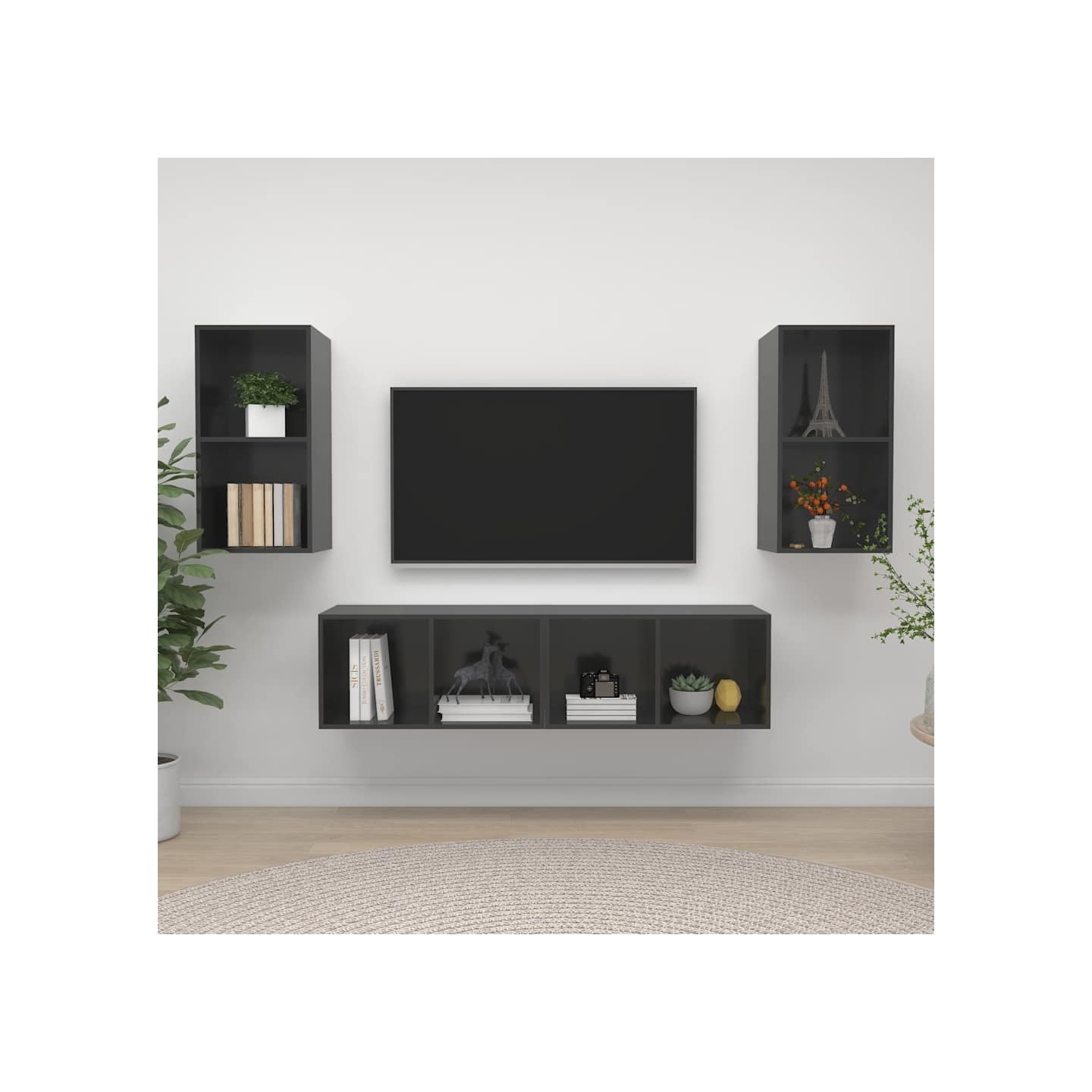 Meubles TV muraux 4 pcs Gris brillant Bois d'ingénierie