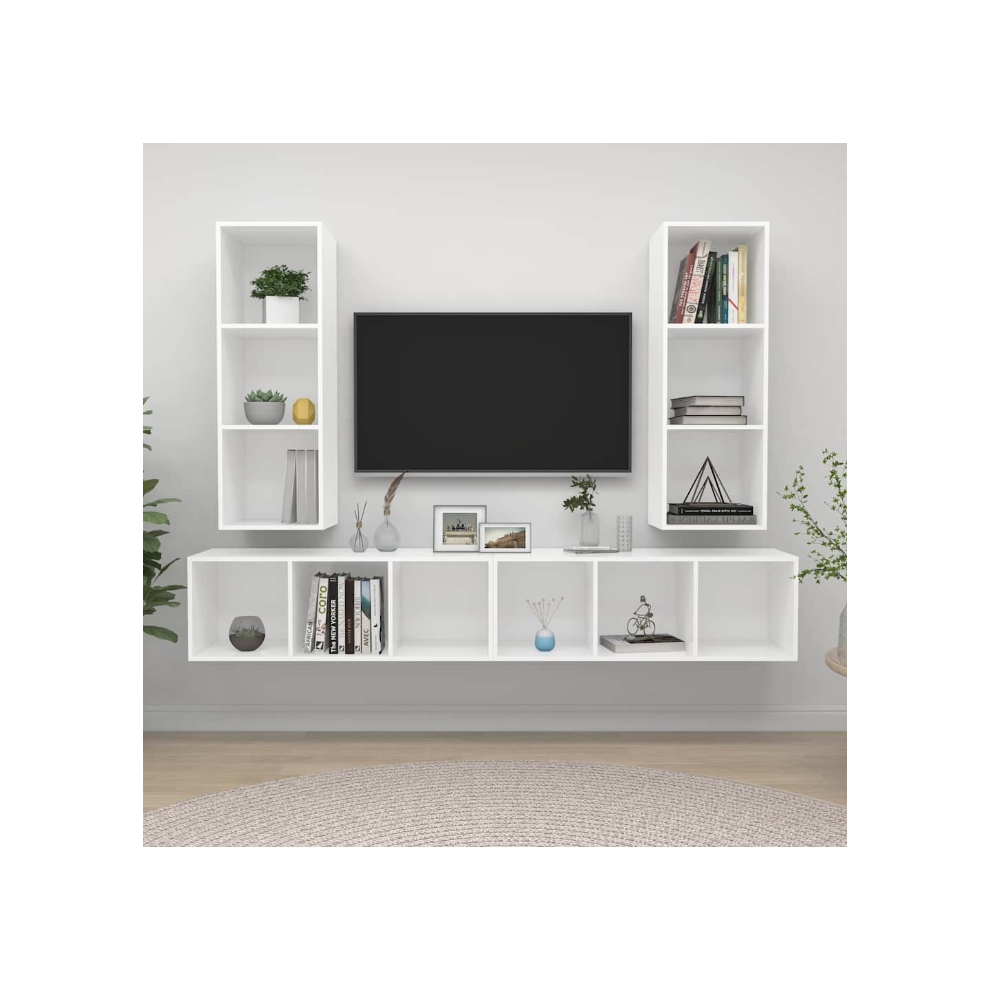Meubles TV muraux 4 pcs Blanc Bois d'ingénierie
