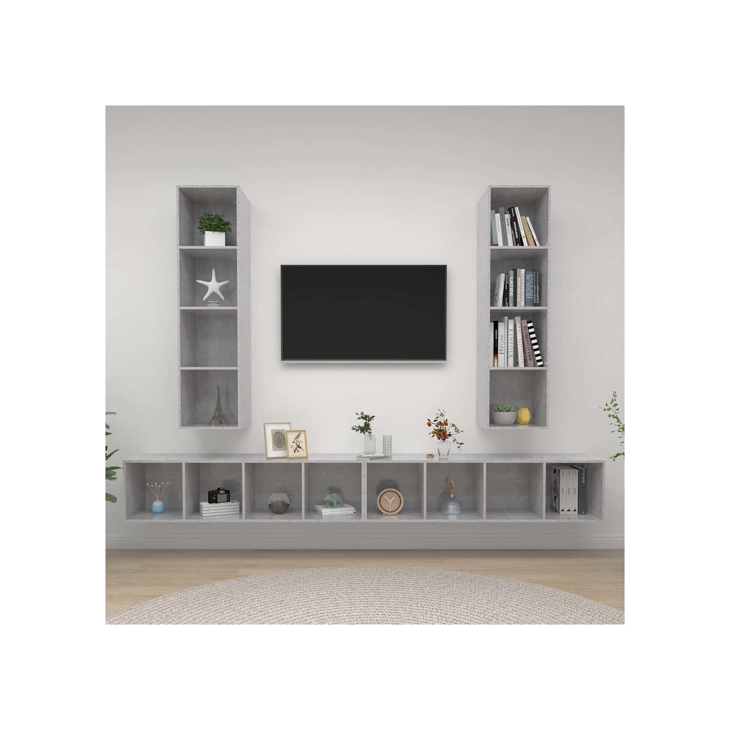 Meubles TV muraux 4 pcs Gris béton Bois d'ingénierie