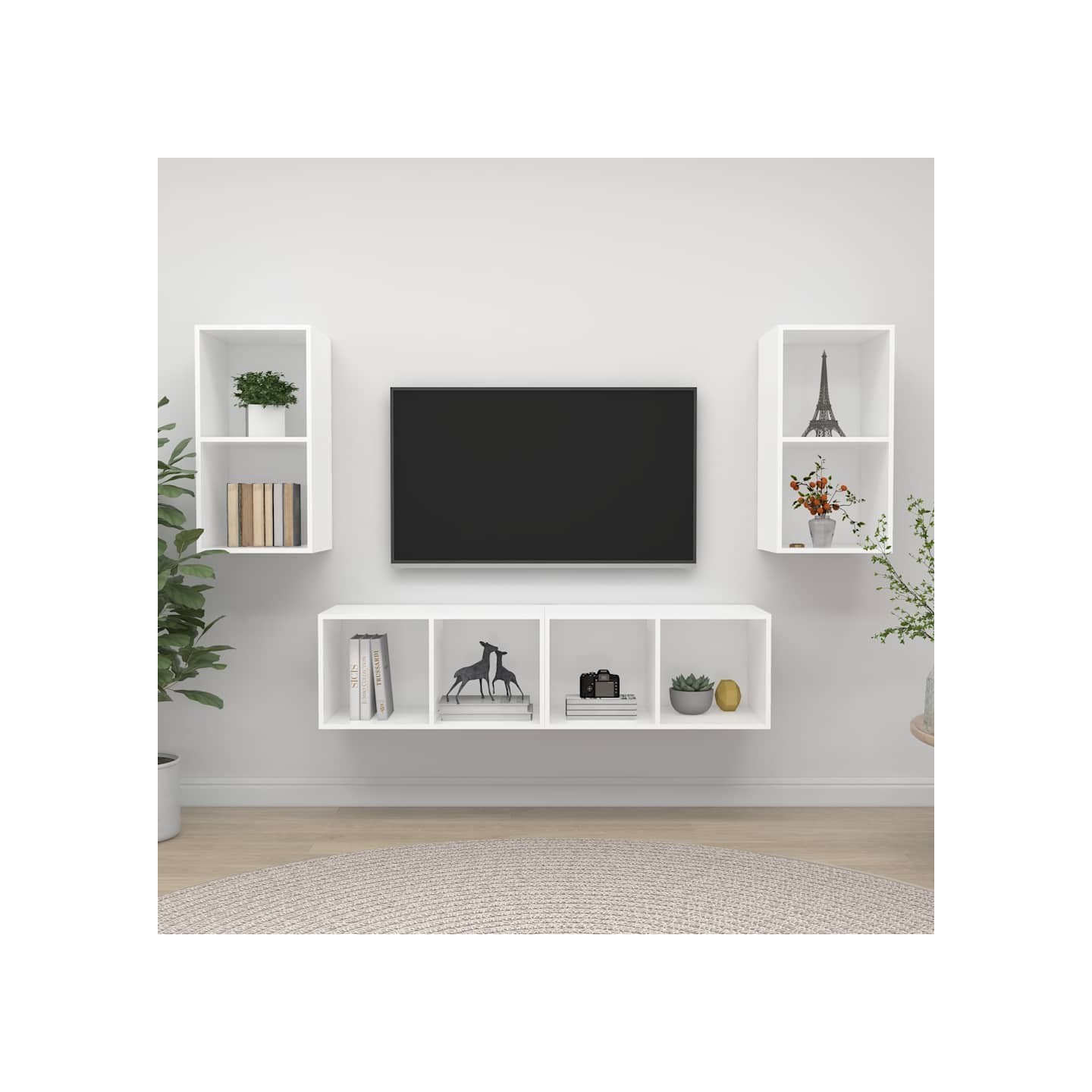 Meubles TV muraux 4 pcs Blanc Bois d'ingénierie