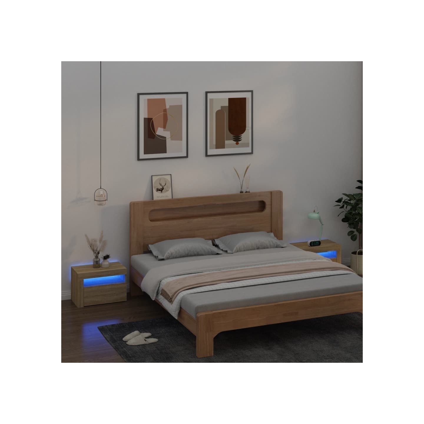 Tables de chevet 2 pcs avec LED Chêne Sonoma 60x35x40 cm
