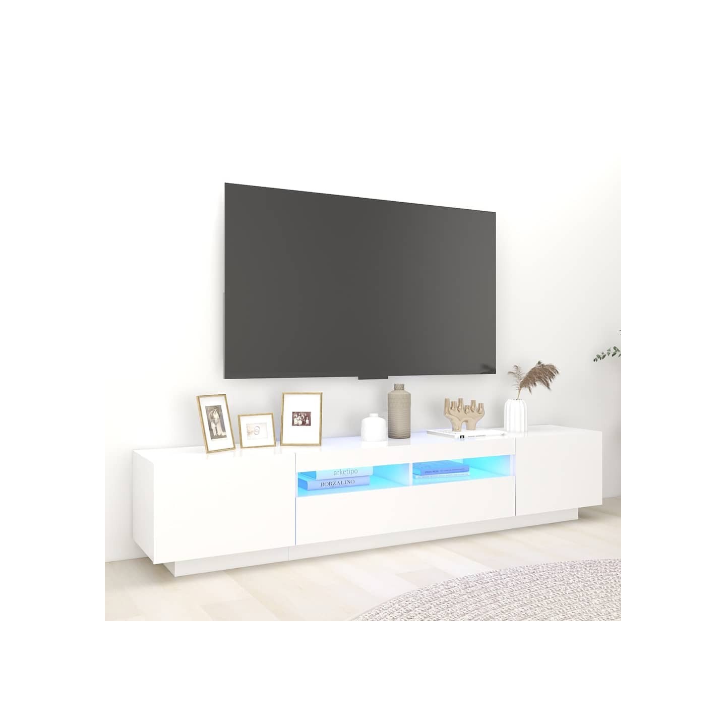 Meuble TV avec lumières LED Blanc 200x35x40 cm