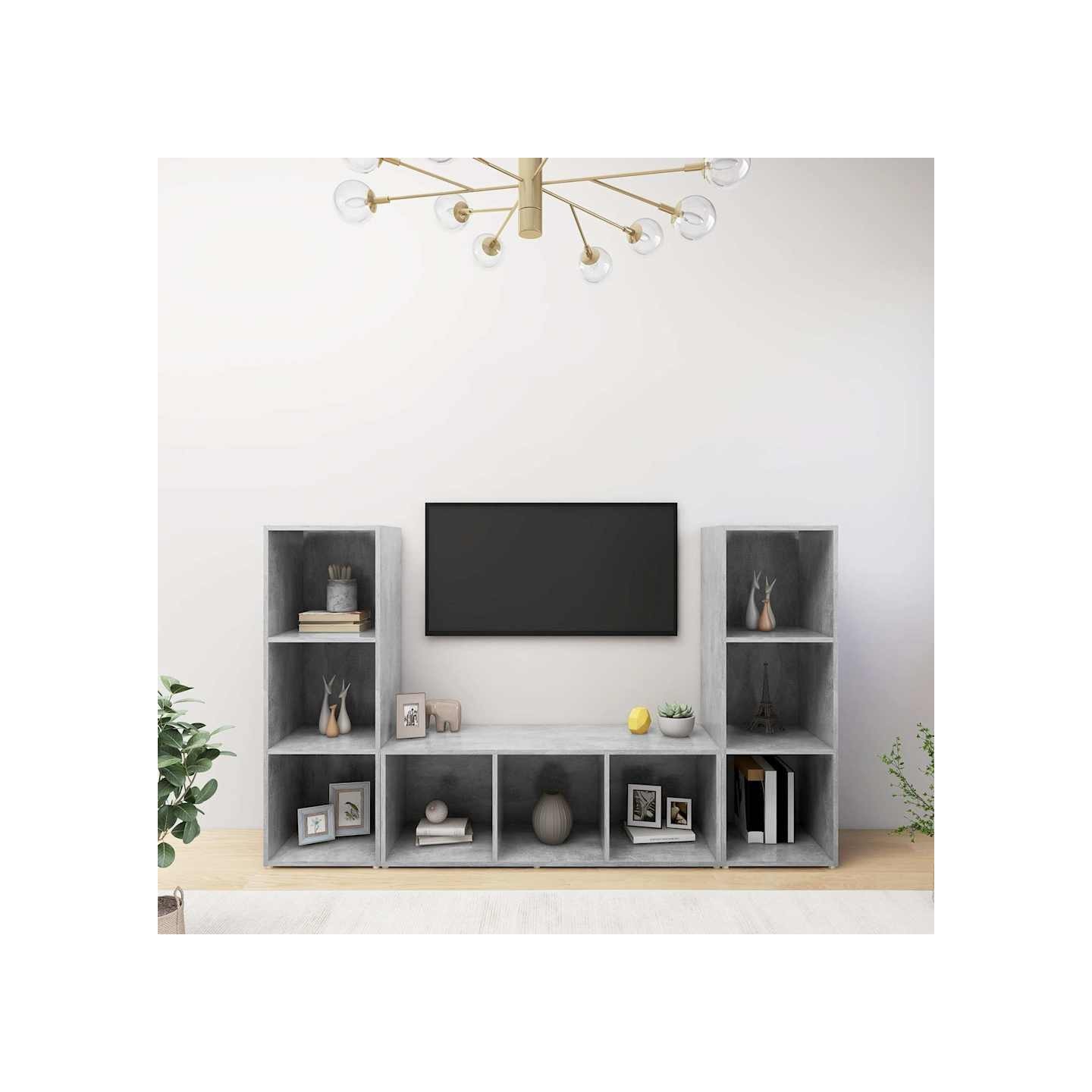 Meubles TV 3 pcs Gris béton 107x35x37 cm Bois d'ingénierie