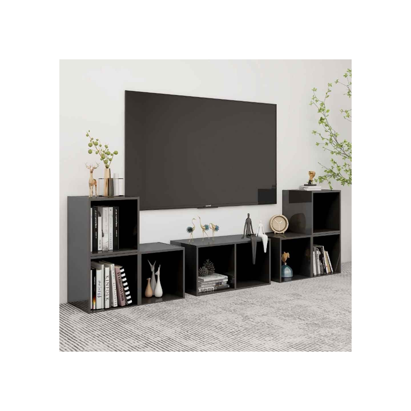 Ensemble de meubles TV 6 pcs Gris brillant Bois d'ingénierie