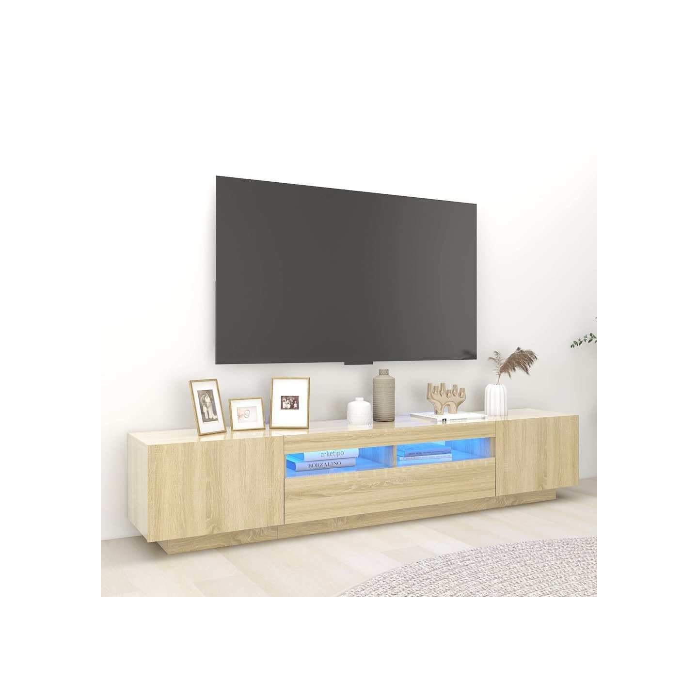 Meuble TV avec lumières LED Chêne sonoma 200x35x40 cm