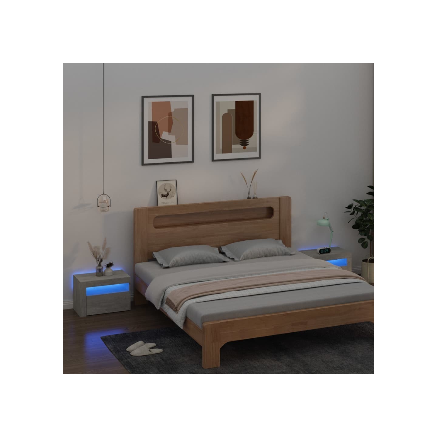 Tables de chevet 2 pcs avec LED Gris béton 60x35x40 cm