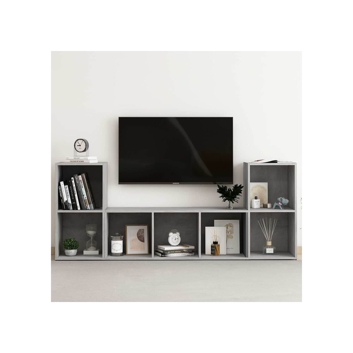 Ensemble de meubles TV 3 pcs Gris béton Bois d'ingénierie