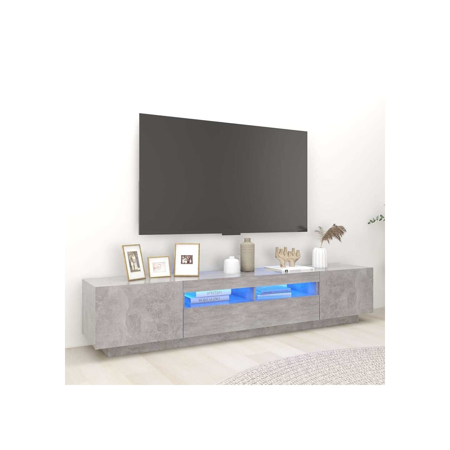 Meuble TV avec lumières LED Gris béton 200x35x40 cm