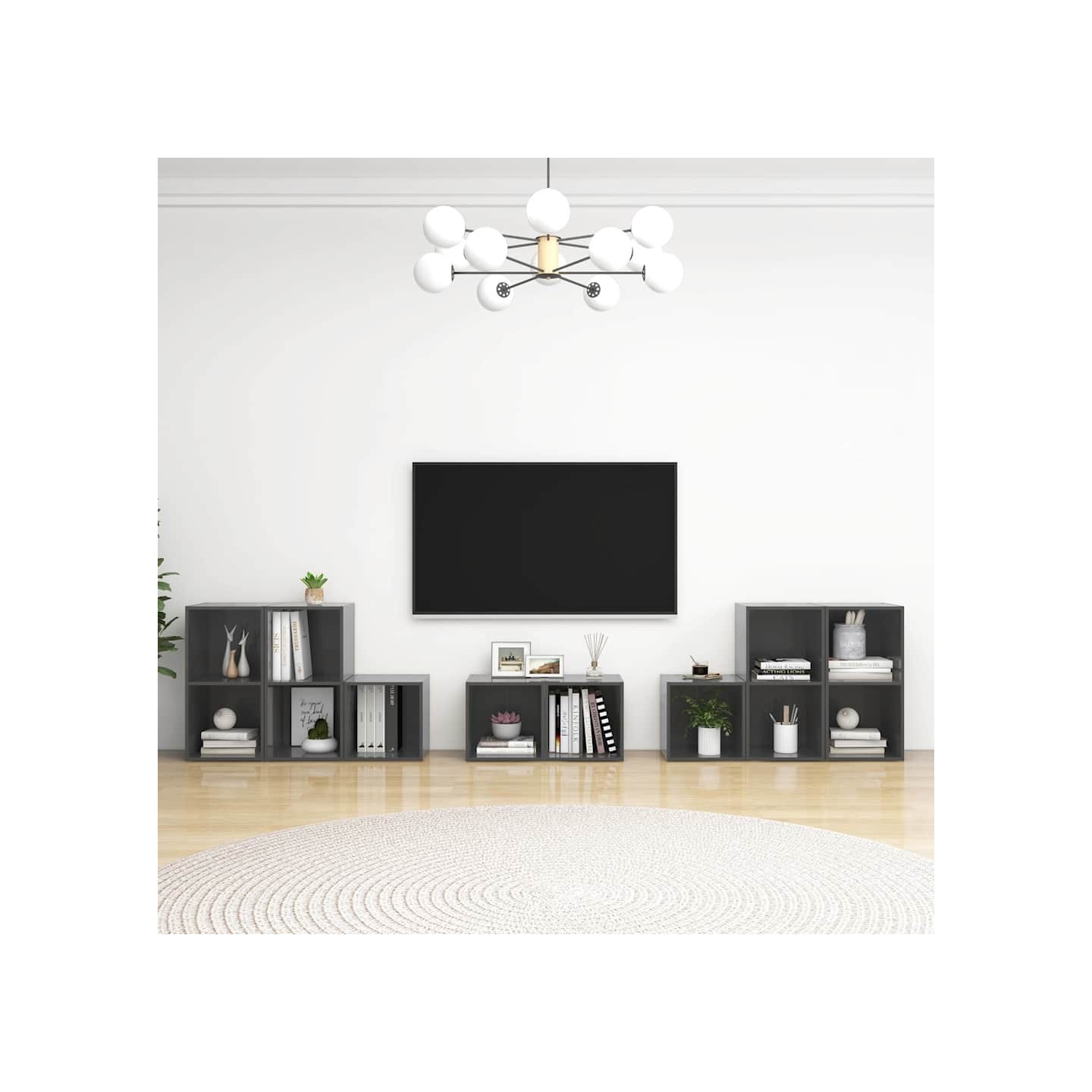 Ensemble de meubles TV 8 pcs Gris brillant Bois d'ingénierie