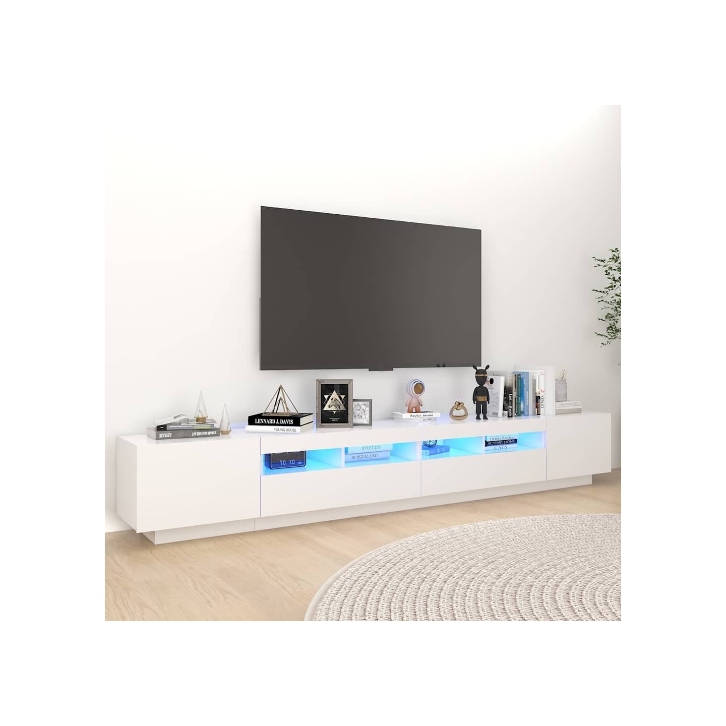 Meuble TV avec lumières LED Blanc 260x35x40 cm