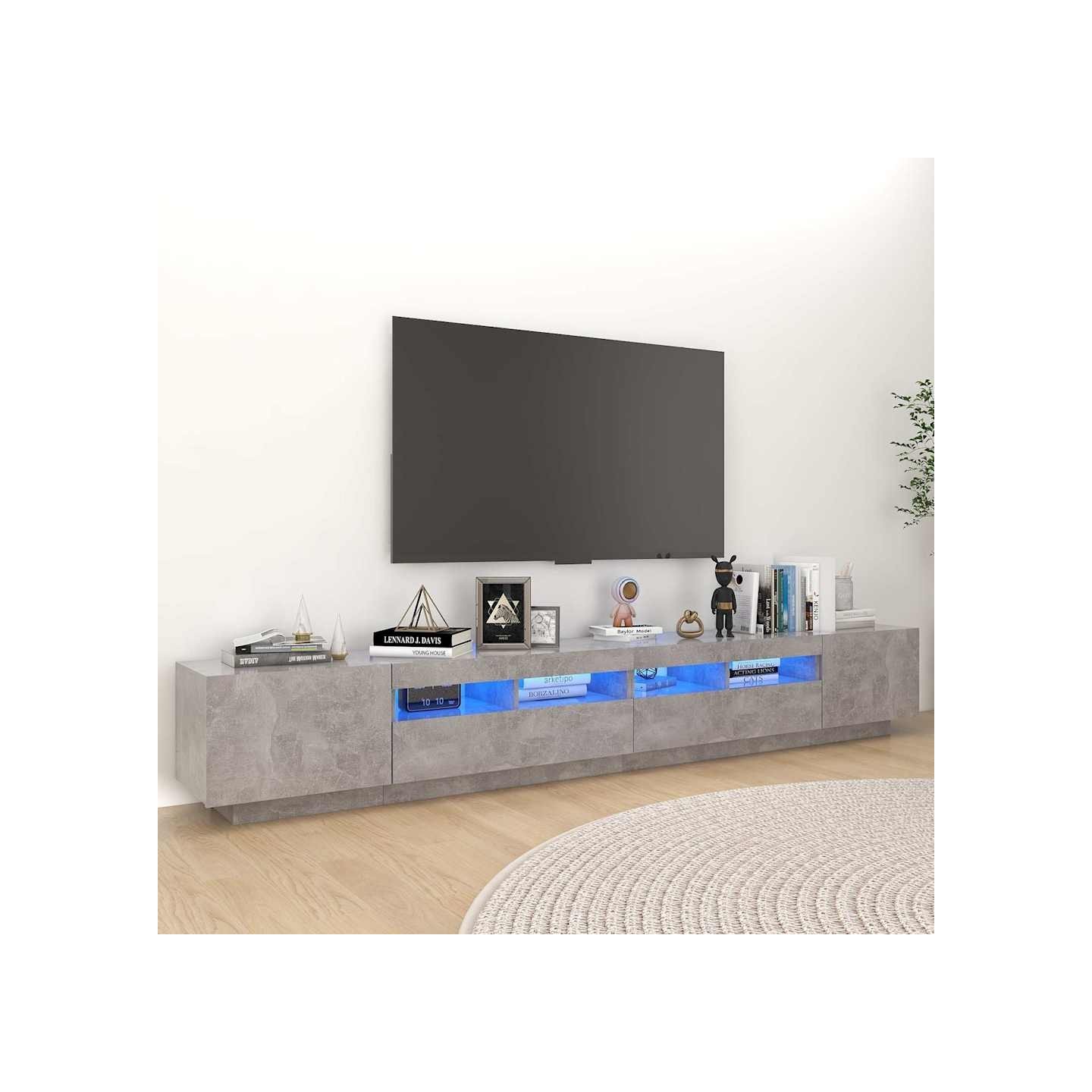 Meuble TV avec lumières LED Gris béton 260x35x40 cm