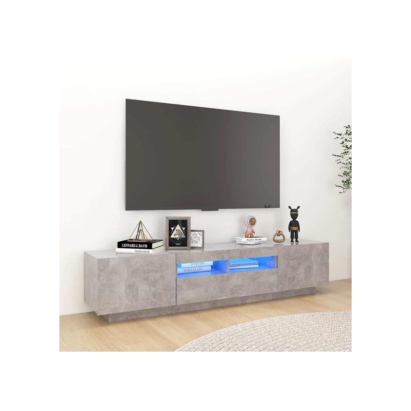 Meuble TV avec lumières LED Gris béton 180x35x40 cm