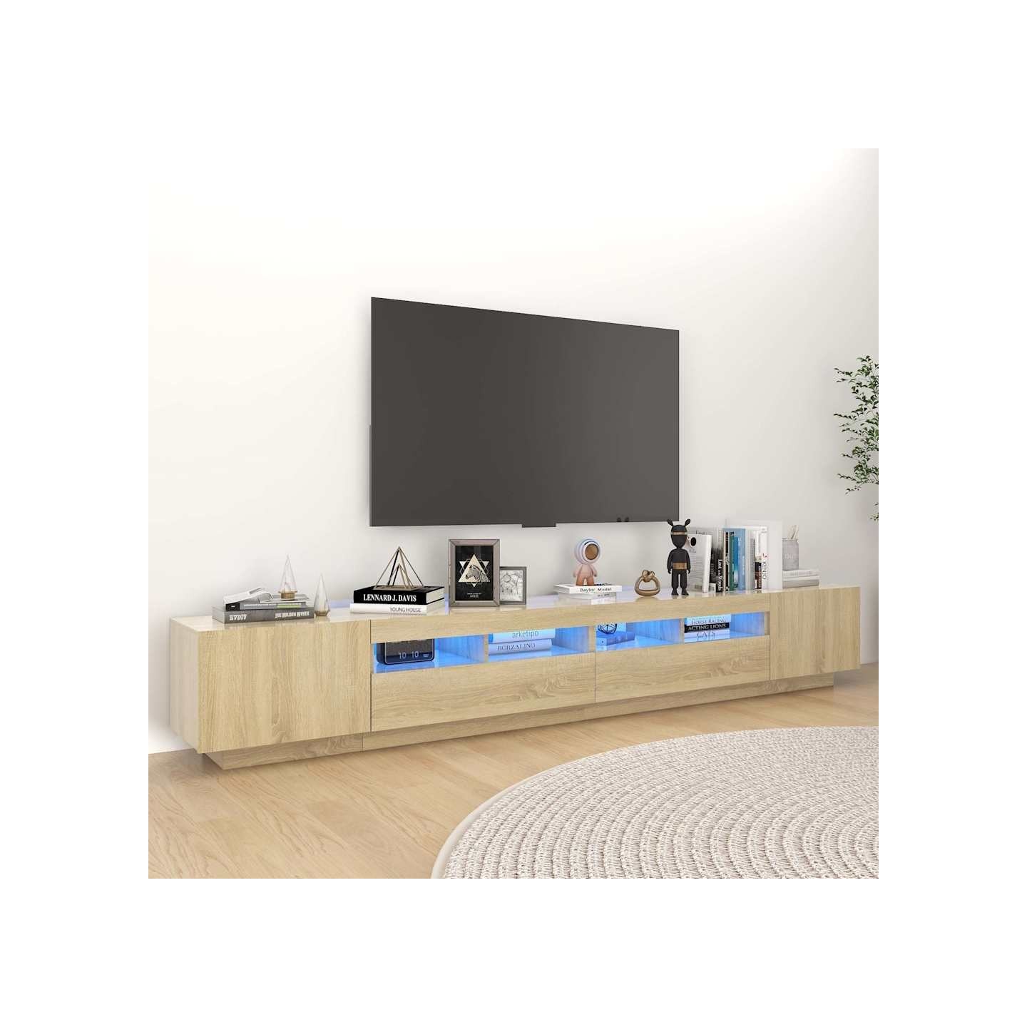 Meuble TV avec lumières LED Chêne sonoma 260x35x40 cm