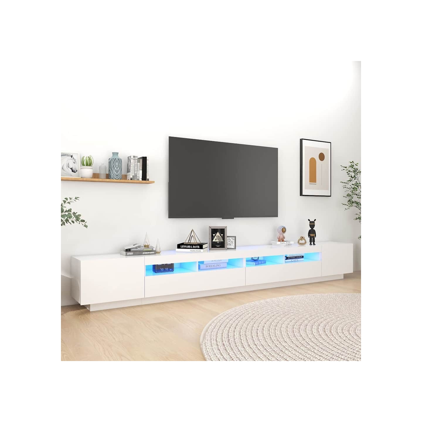 Meuble TV avec lumières LED Blanc 300x35x40 cm