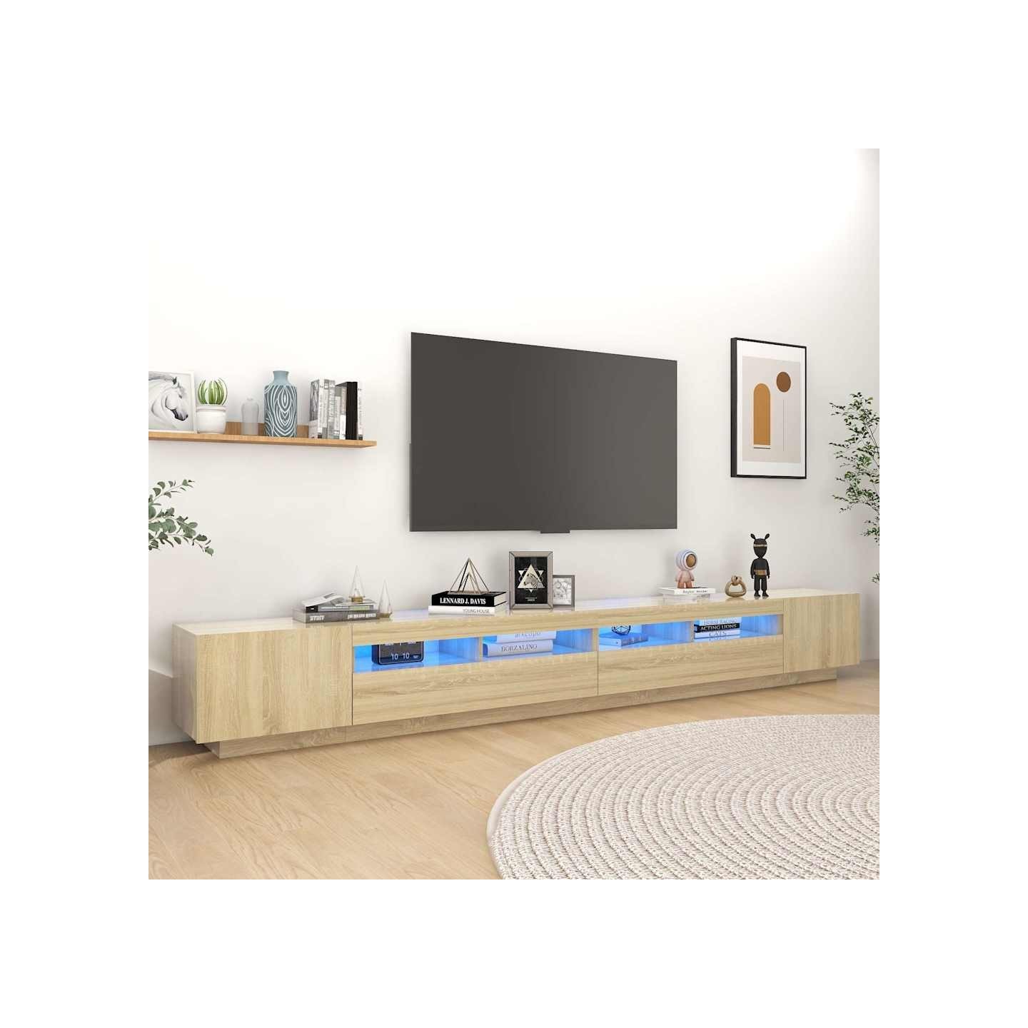 Meuble TV avec lumières LED Chêne sonoma 300x35x40 cm
