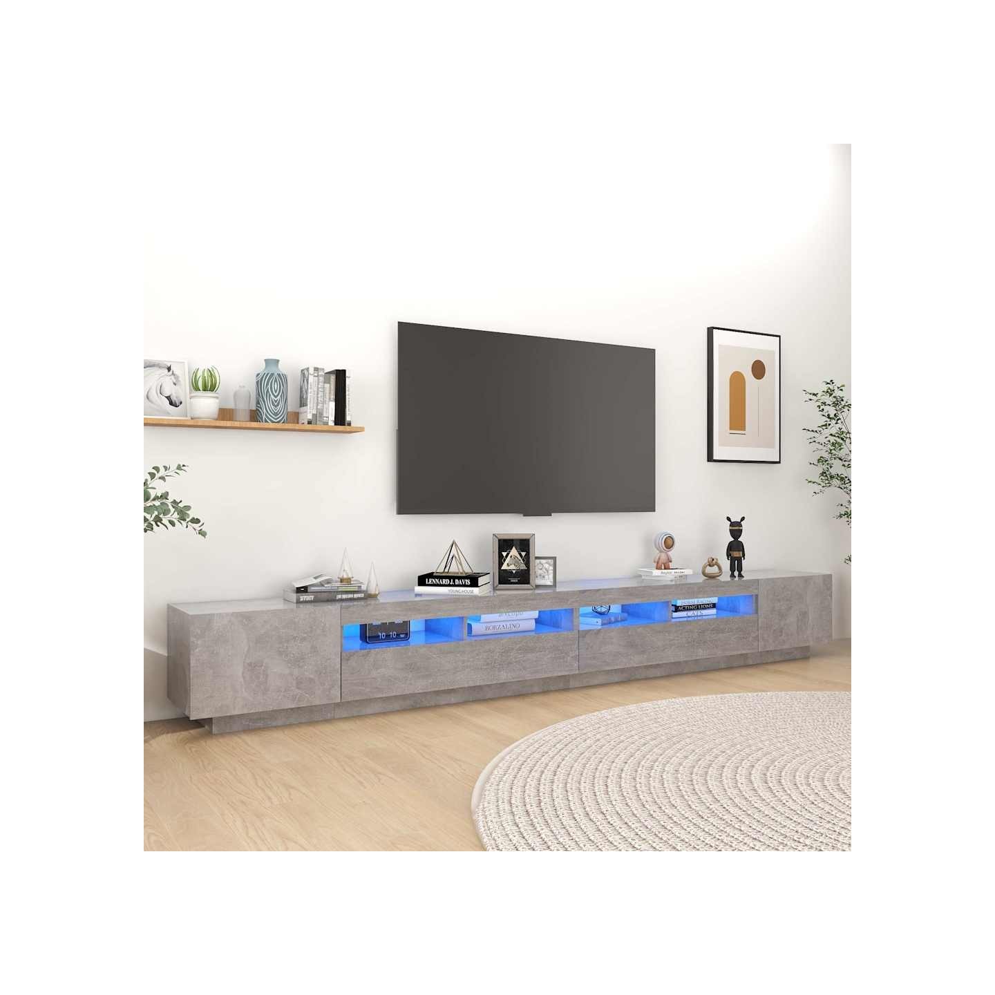 Meuble TV avec lumières LED Gris béton 300x35x40 cm