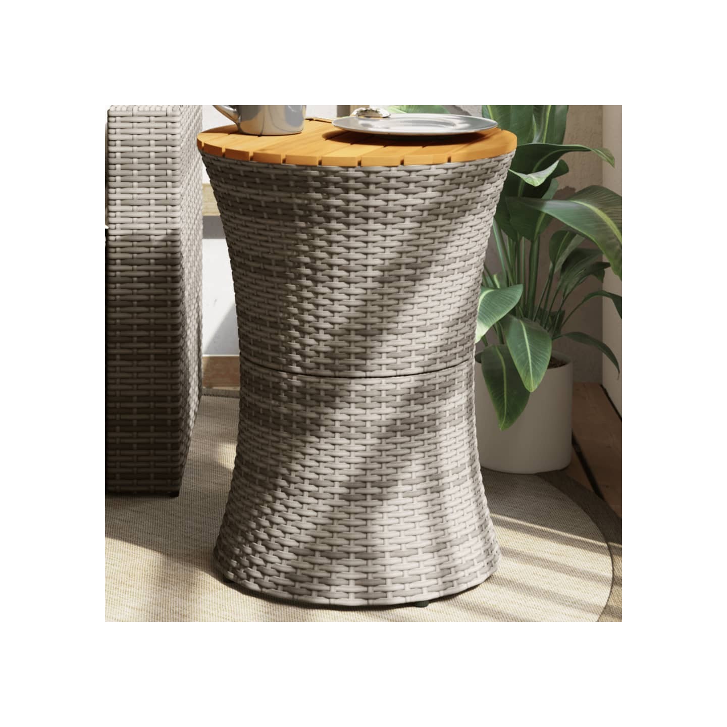 Table d'appoint de jardin forme tambour gris rotin bois massif