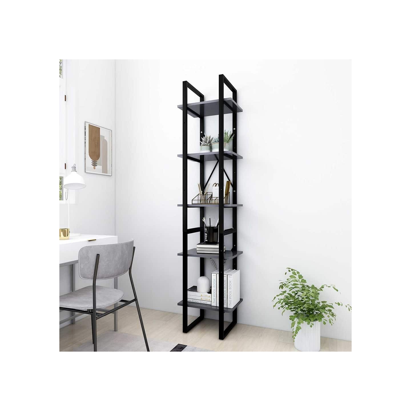 Bibliothèque à 5 niveaux Gris 40x30x175 cm Bois ingénierie