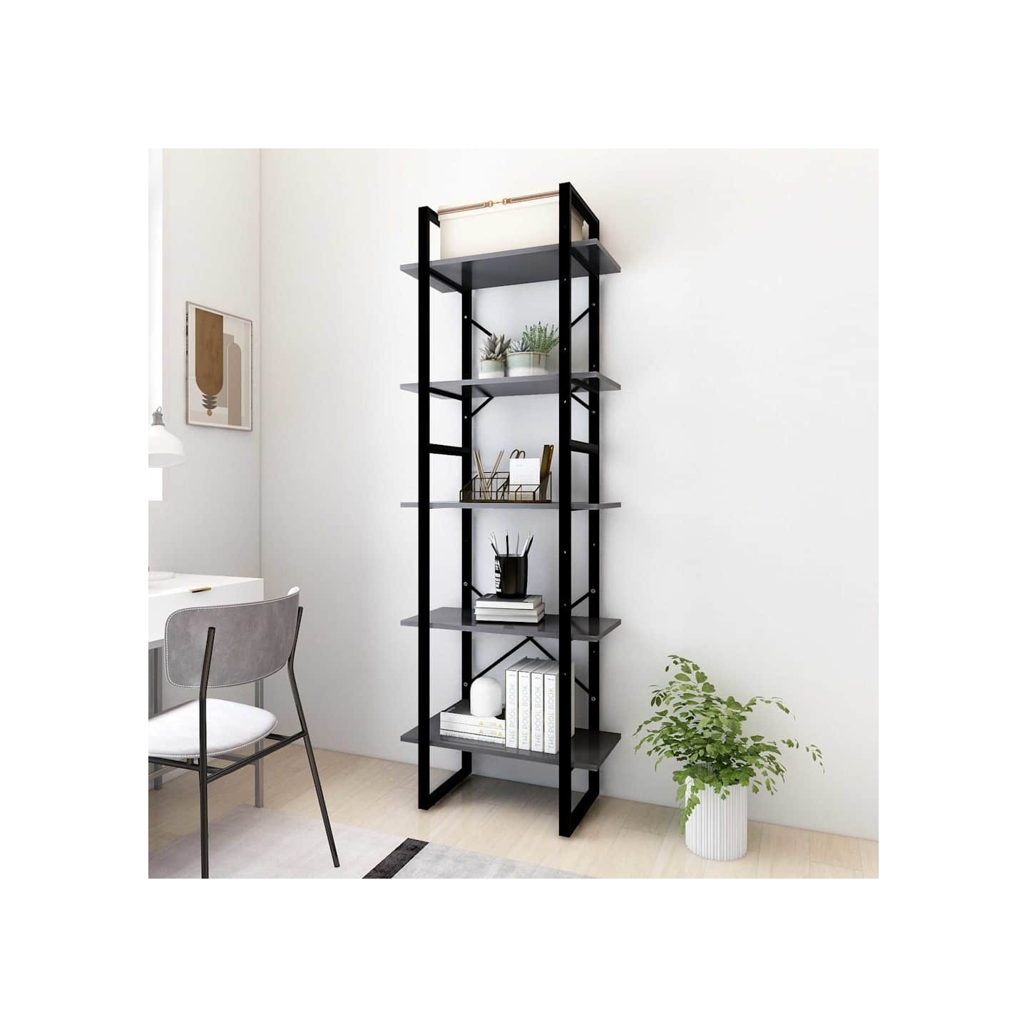 Bibliothèque à 5 niveaux Gris 60x30x175 cm Bois ingénierie