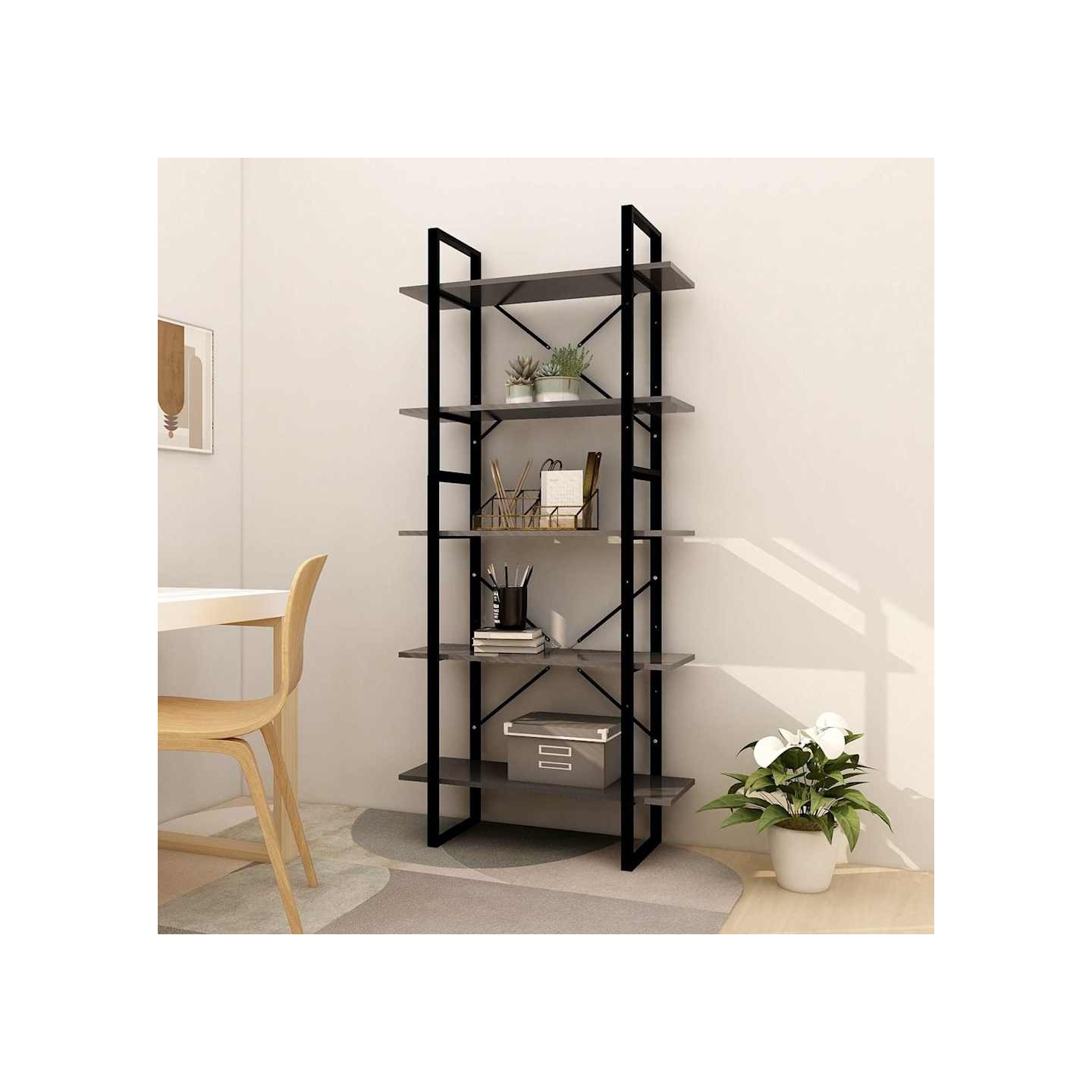 Bibliothèque à 5 niveaux Gris 80x30x175 cm Bois d'ingénierie