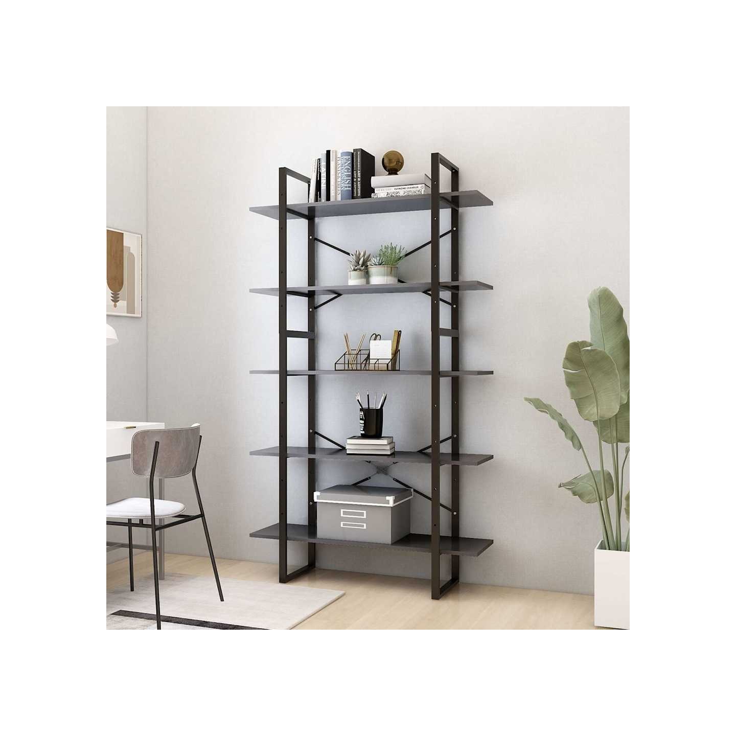 Bibliothèque à 5 niveaux Gris 100x30x175 cm Bois d'ingénierie