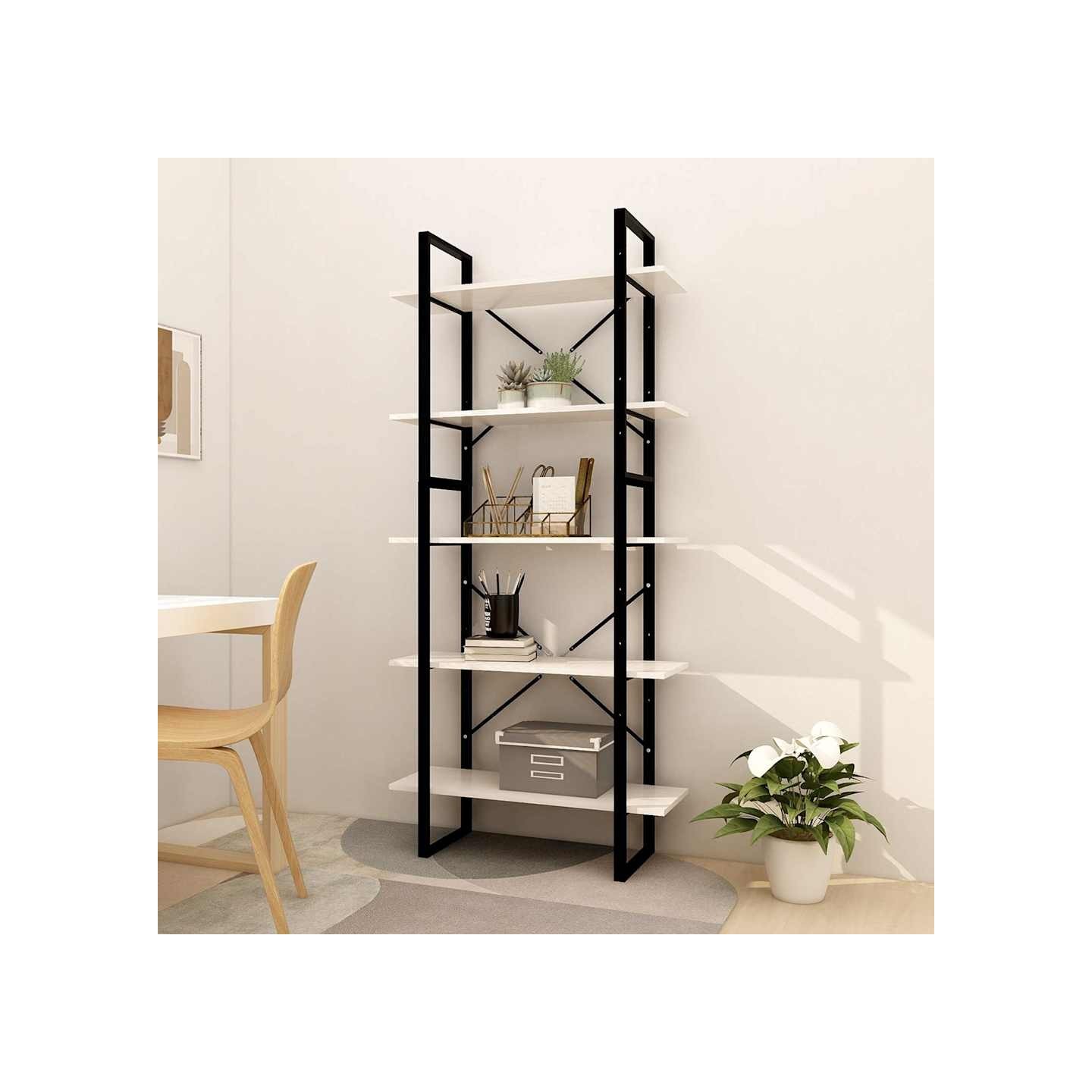Bibliothèque à 5 niveaux Blanc 80x30x175 cm Bois de pin