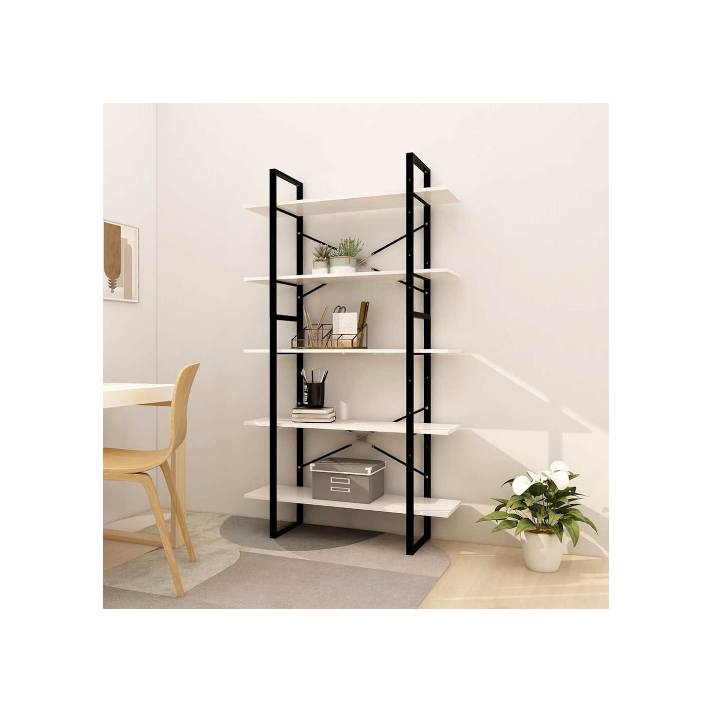 Bibliothèque à 5 niveaux Blanc 100x30x175 cm Bois de pin