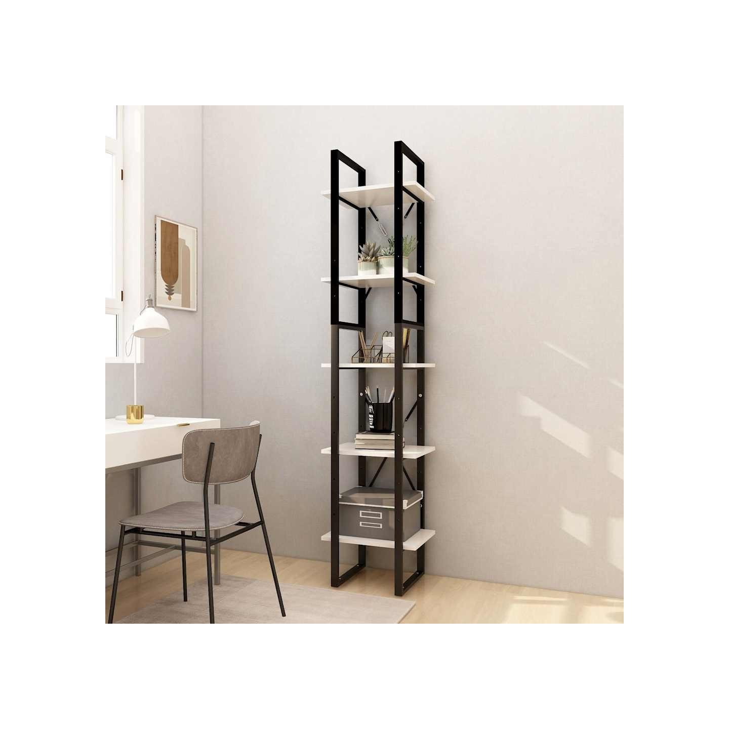 Bibliothèque à 5 niveaux Blanc 40x30x175 cm Bois de pin