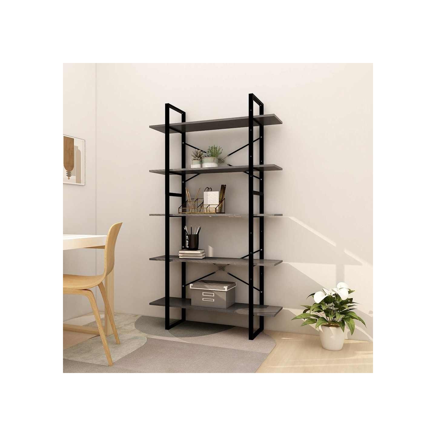 Bibliothèque à 5 niveaux Gris 100x30x175 cm Bois de pin