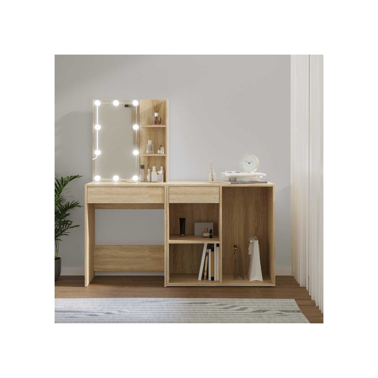Coiffeuse à LED avec armoire Chêne sonoma Bois d'ingénierie