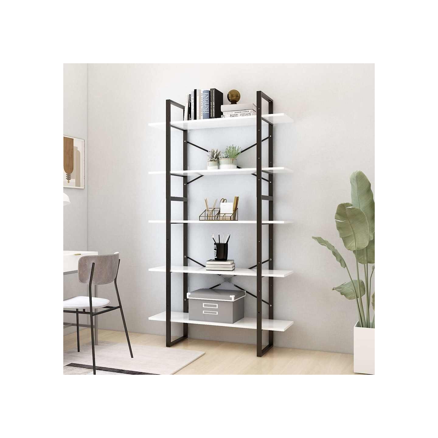 Bibliothèque à 5 niveaux Blanc 100x30x175 cm Bois d'ingénierie
