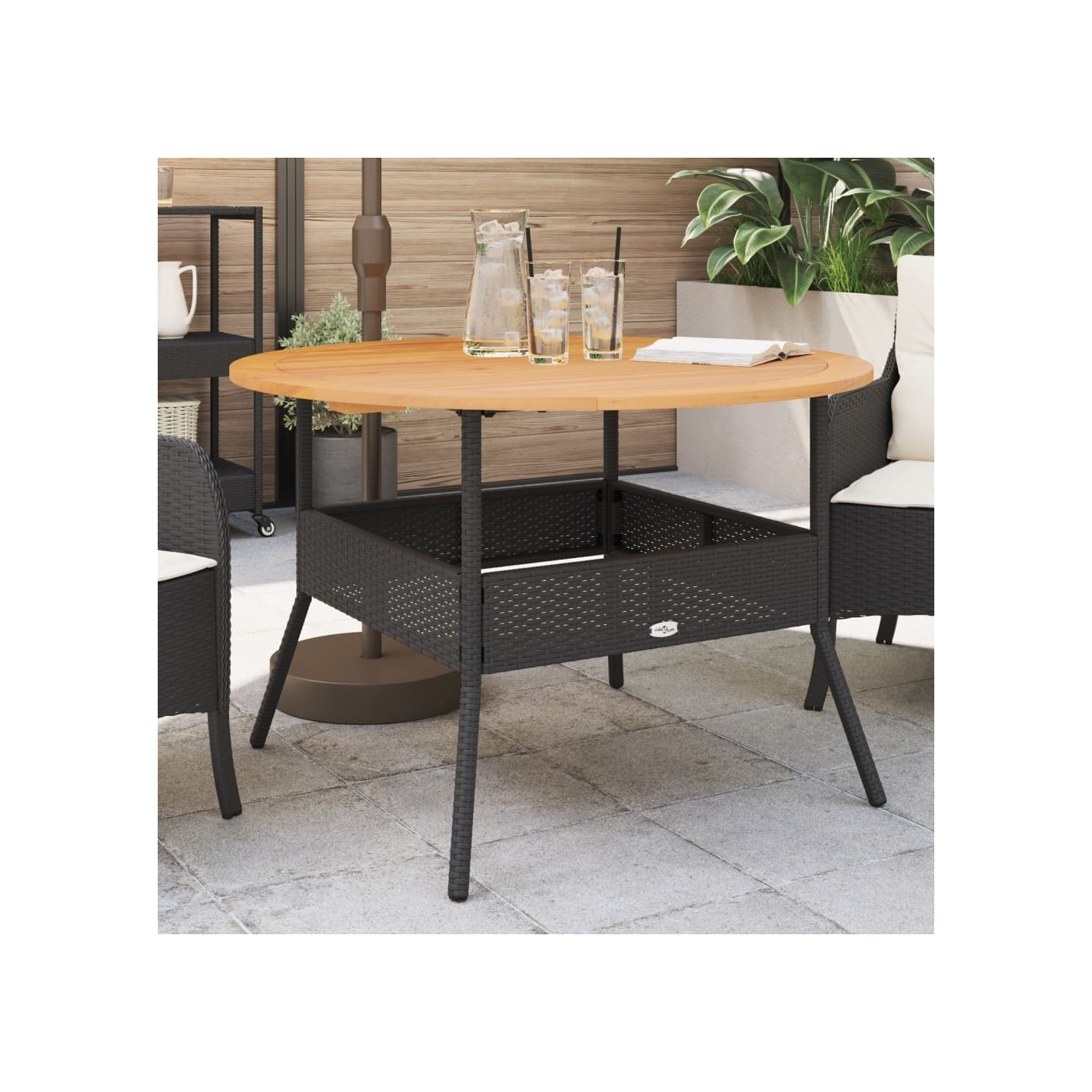Table de jardin et dessus en bois d'acacia noir résine tressée