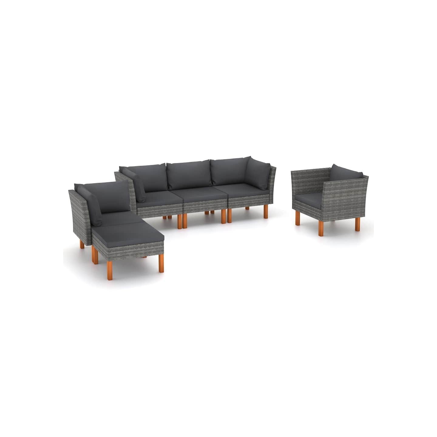 Salon de jardin 6 pcs Résine tressée et bois d'eucalyptus Gris