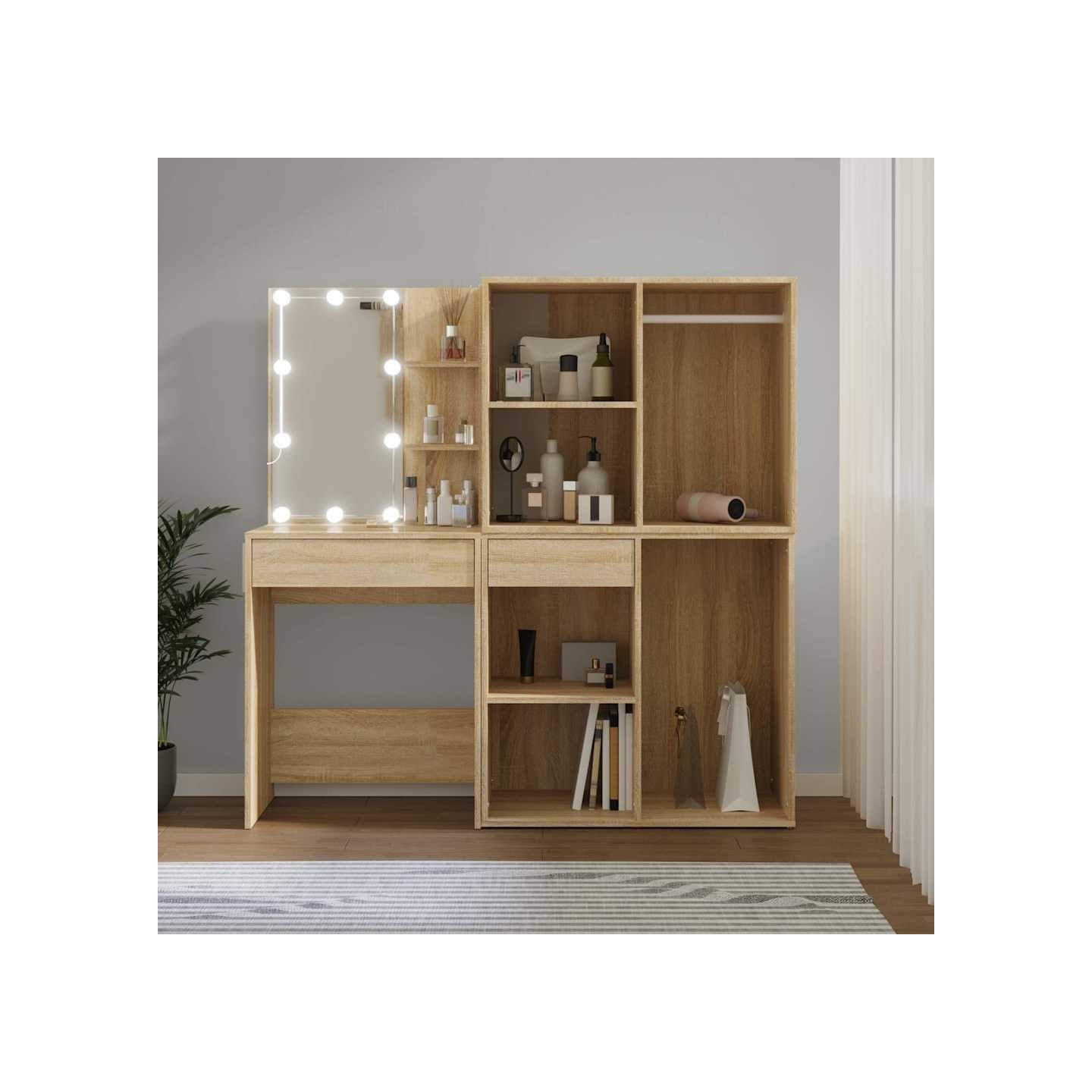Coiffeuse à LED avec 2 armoires Chêne sonoma Bois d'ingénierie