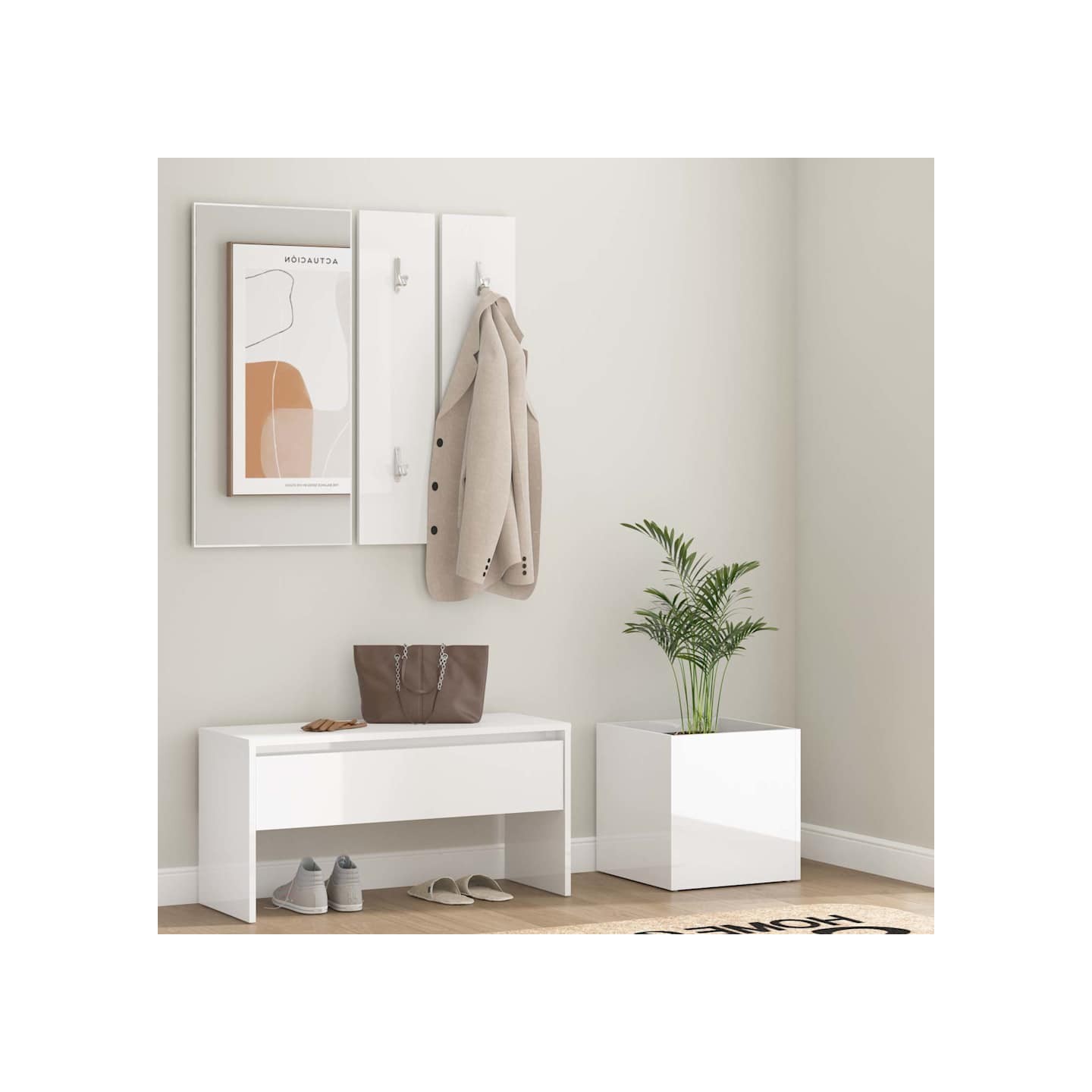 Ensemble de meubles de couloir Blanc brillant Bois d'ingénierie