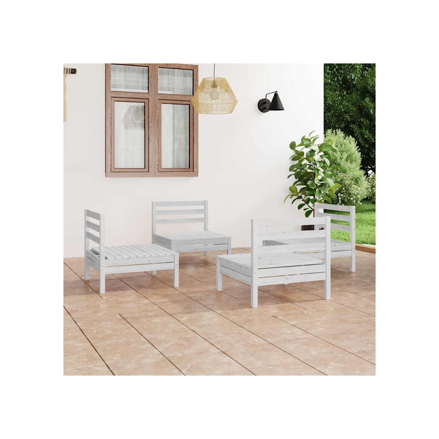 Salon de jardin 4 pcs Blanc Bois de pin massif