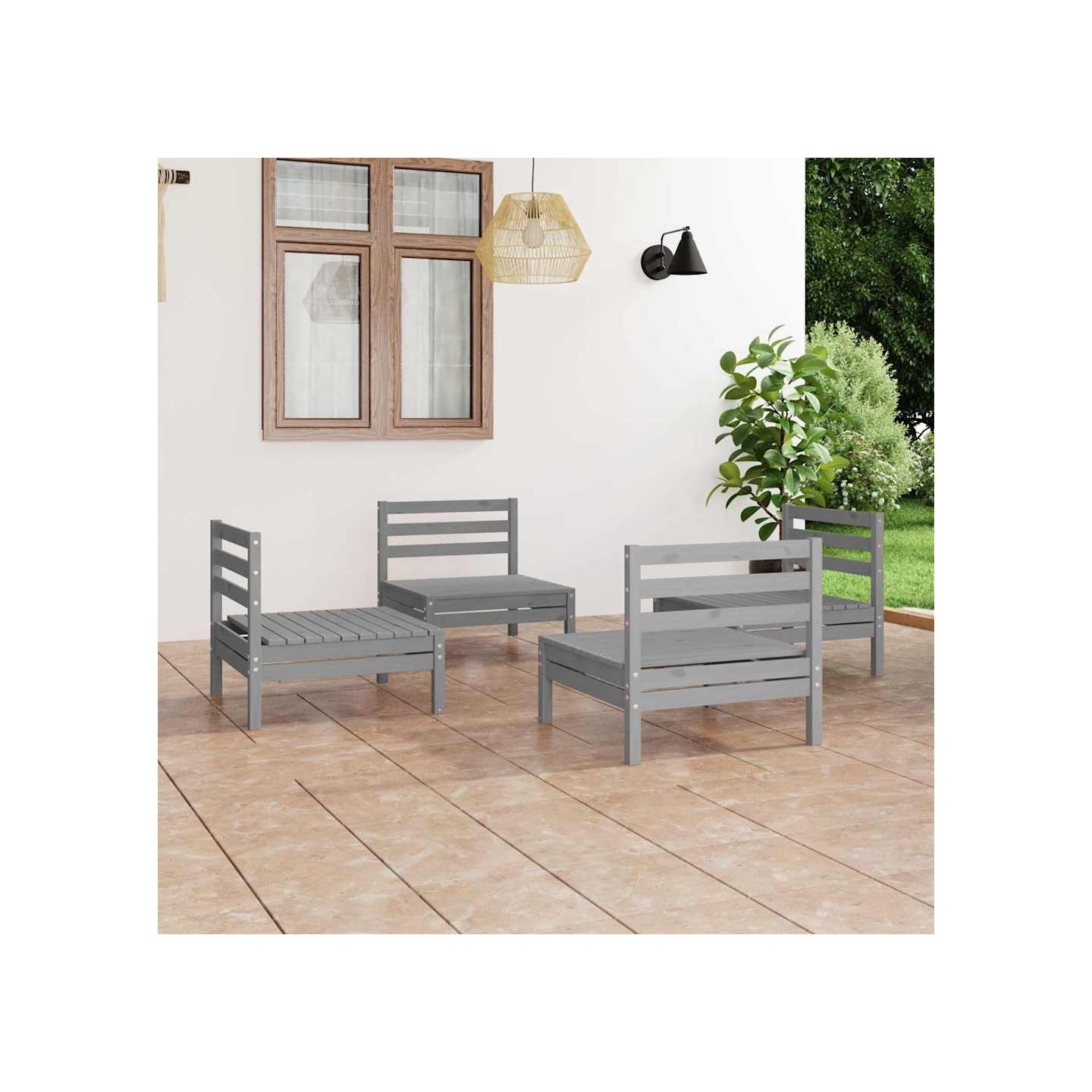 Salon de jardin 4 pcs Gris Bois de pin massif