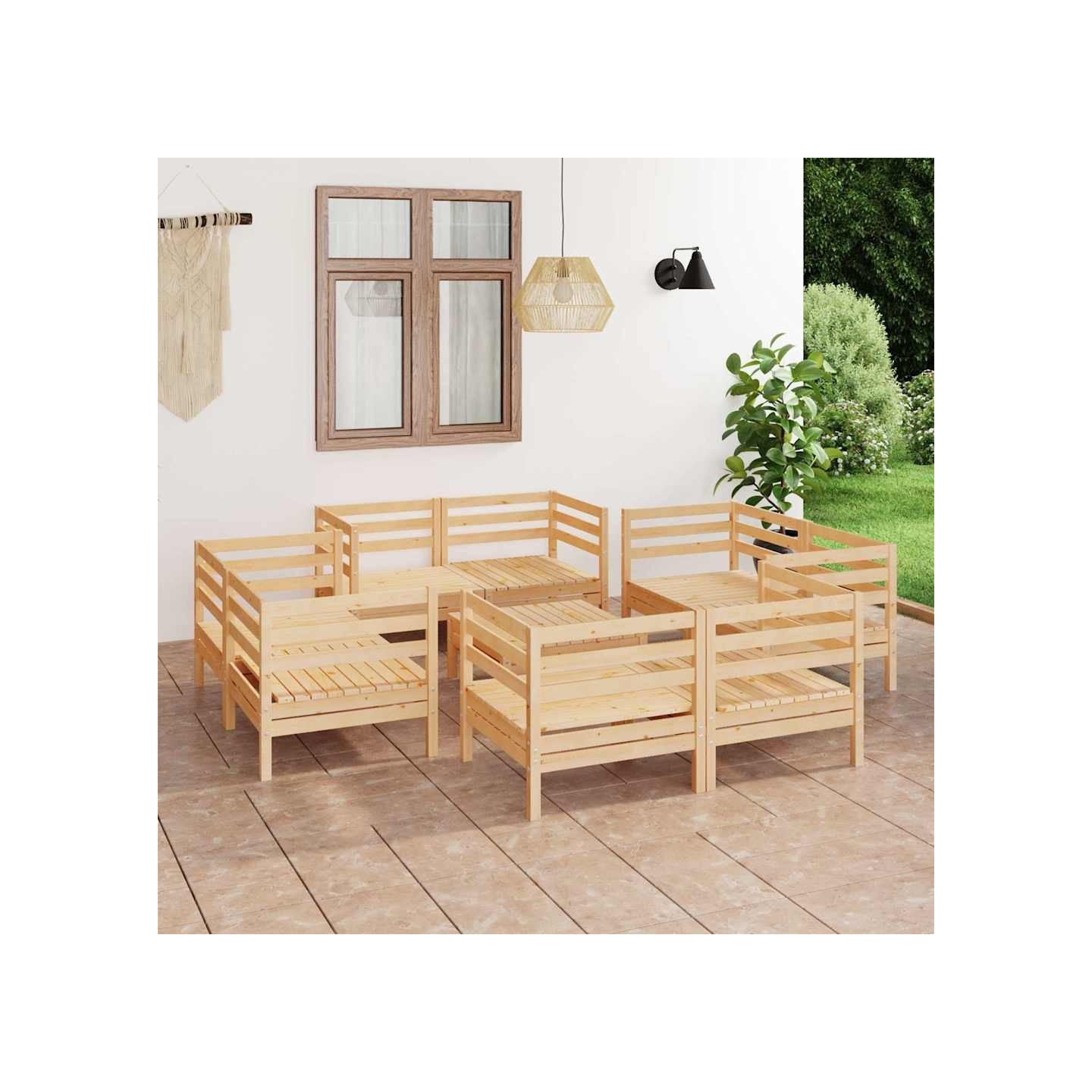 Salon de jardin 9 pcs Bois de pin massif