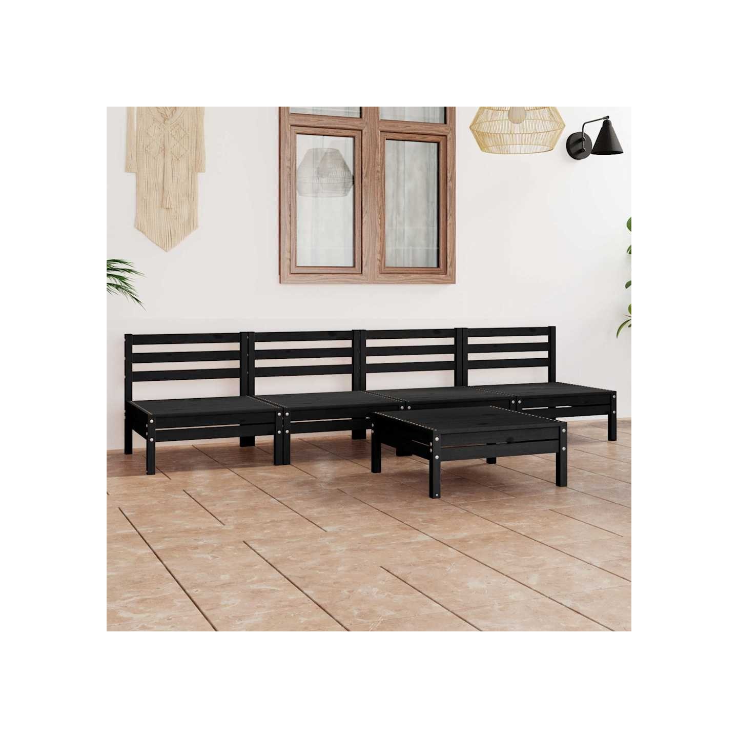 Salon de jardin 5 pcs Noir Bois de pin massif