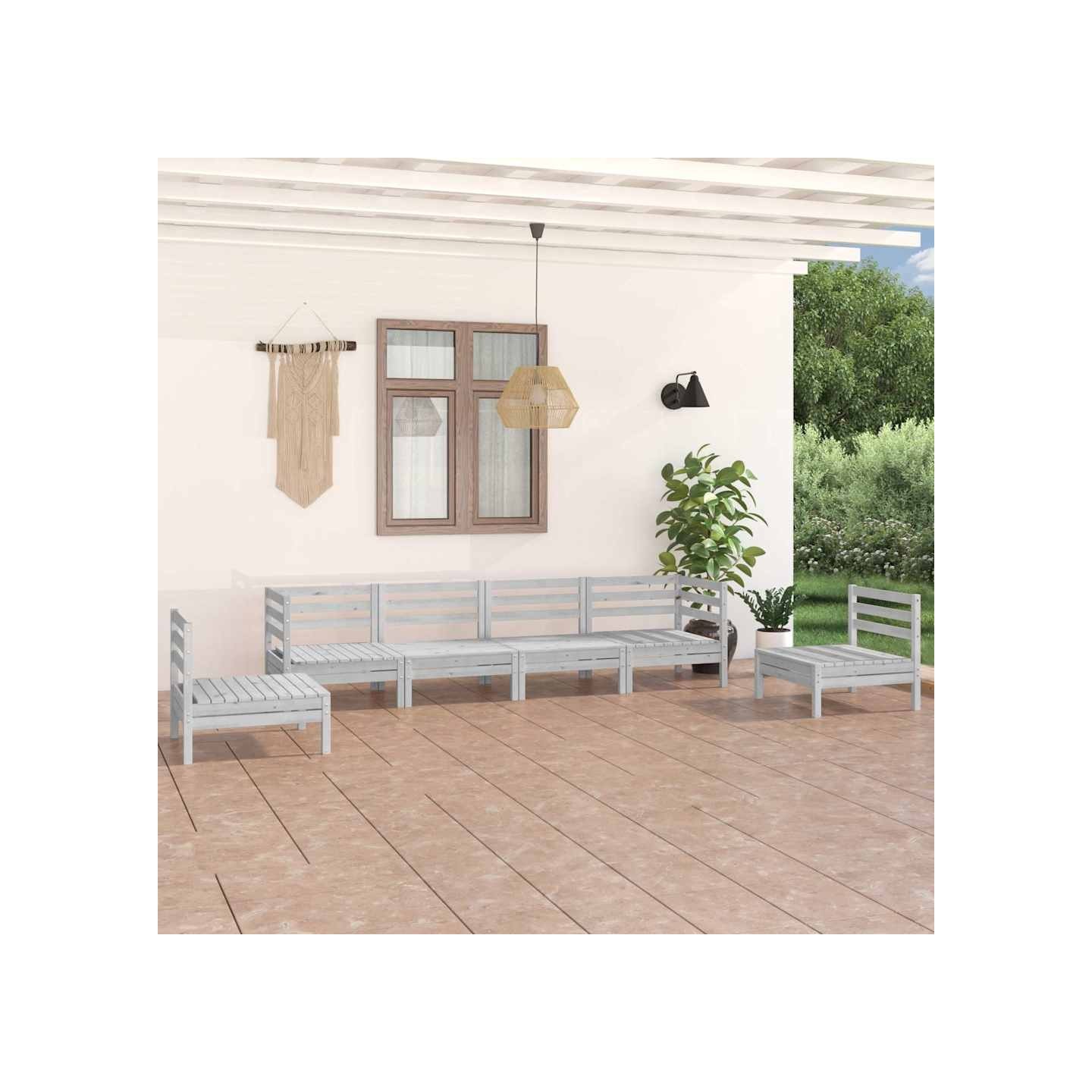 Salon de jardin 6 pcs Blanc Bois de pin massif
