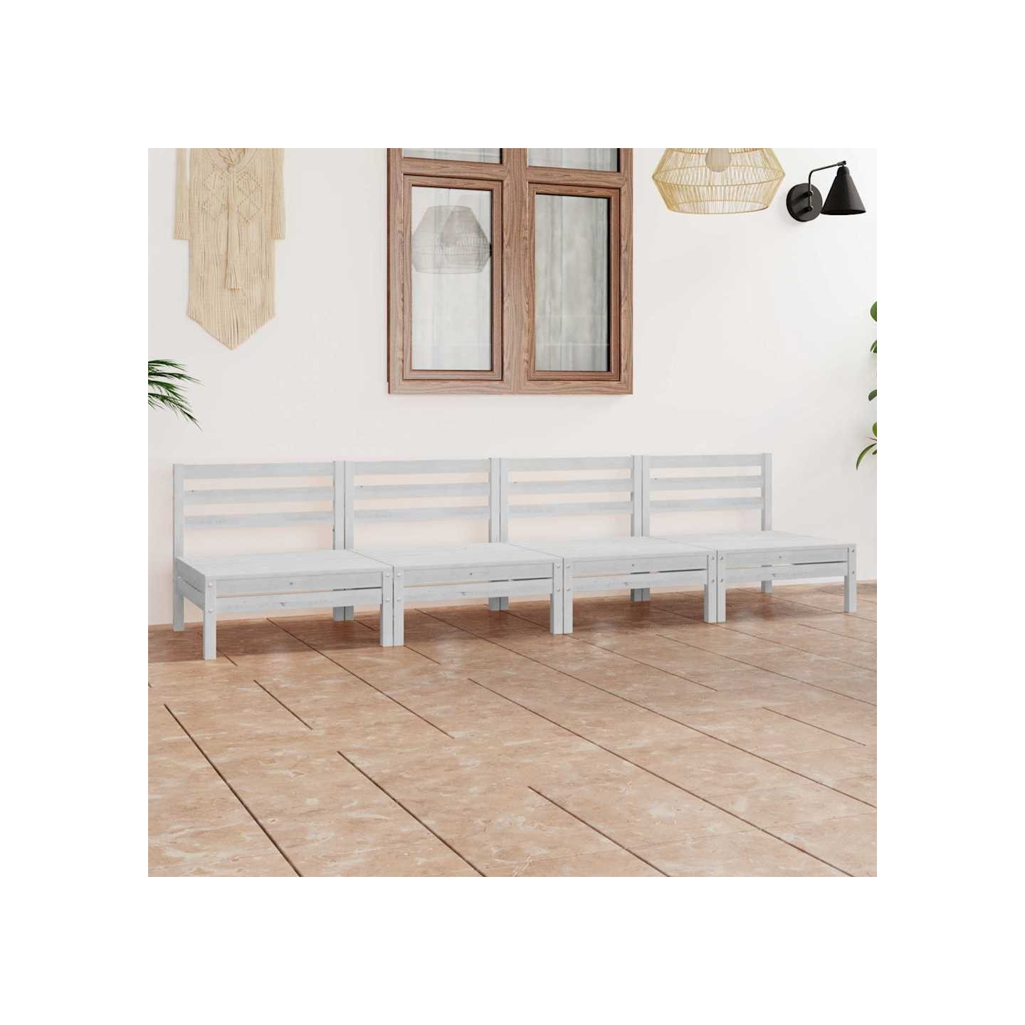Salon de jardin 4 pcs Blanc Bois de pin massif