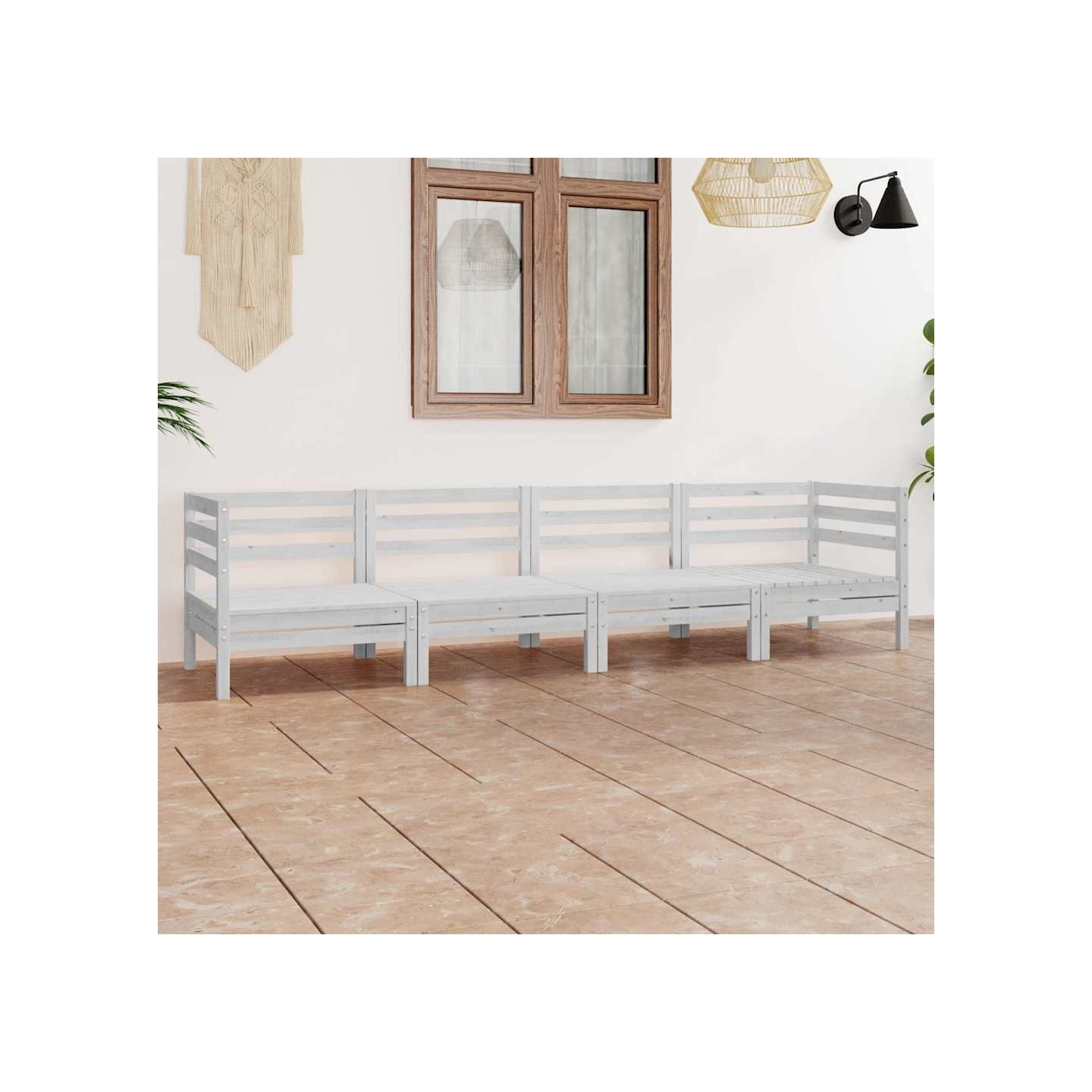 Salon de jardin 4 pcs Blanc Bois de pin massif