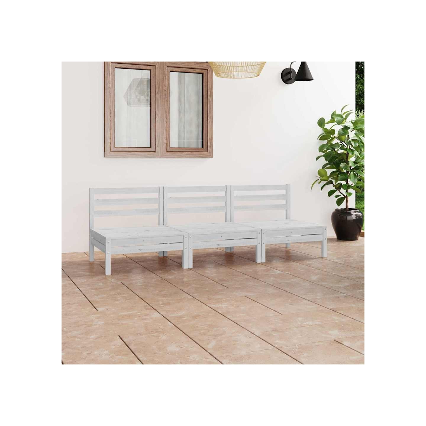 Salon de jardin 3 pcs Blanc Bois de pin massif
