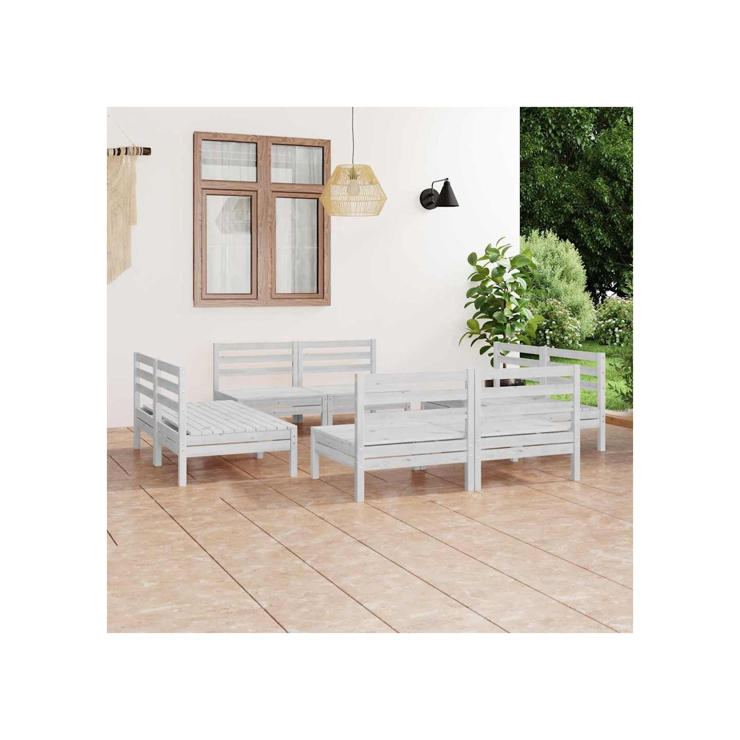 Salon de jardin 8 pcs Blanc Bois de pin massif
