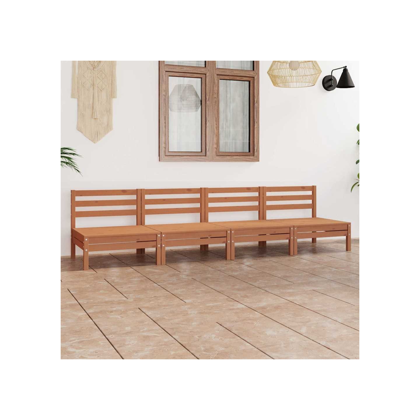Salon de jardin 4 pcs Marron miel Bois de pin massif