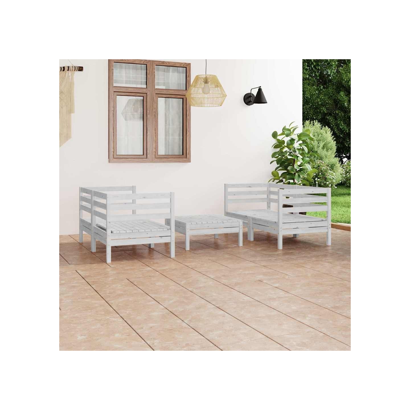 Salon de jardin 5 pcs Blanc Bois de pin massif