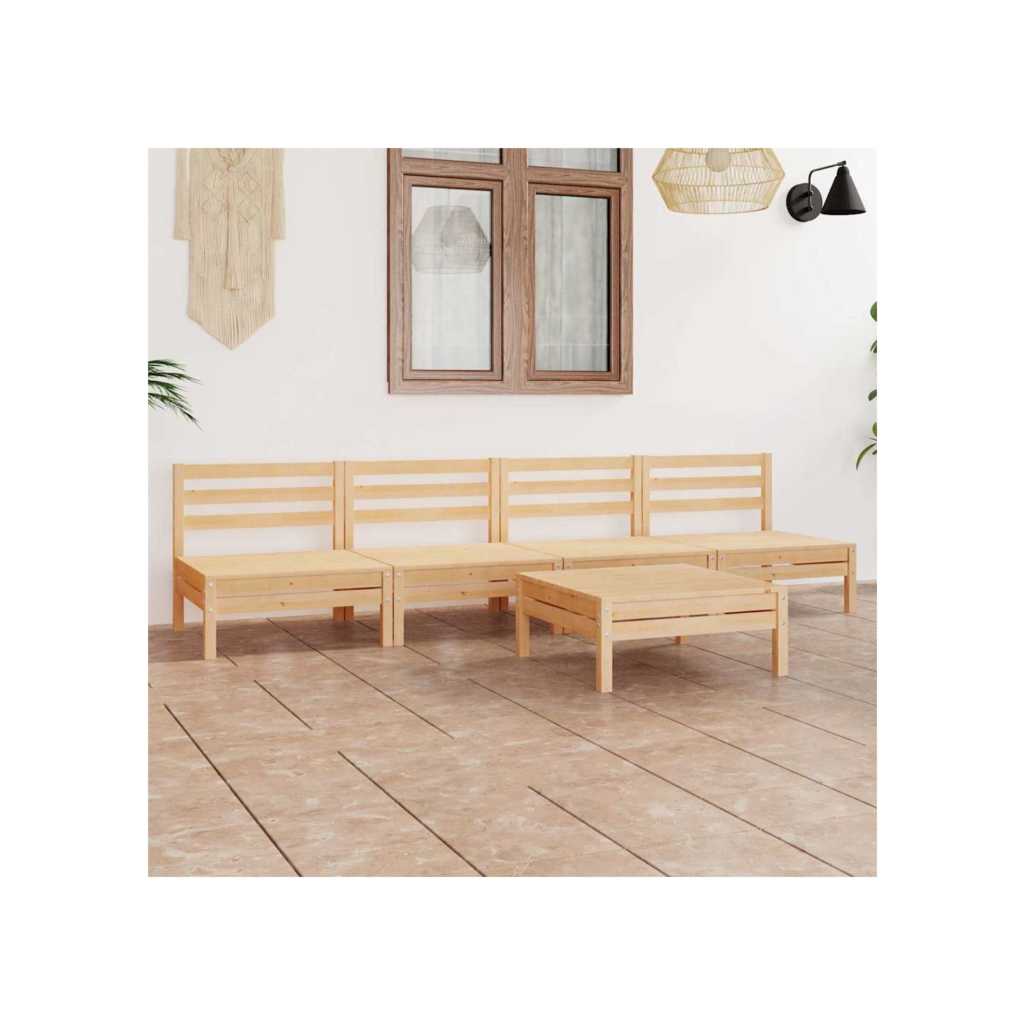 Salon de jardin 5 pcs Bois de pin massif